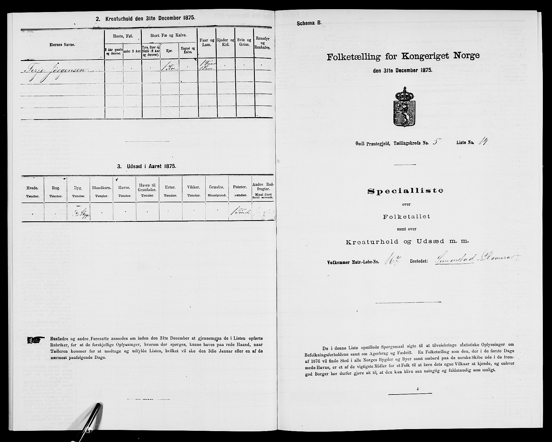 SAK, 1875 census for 0929P Åmli, 1875, p. 422