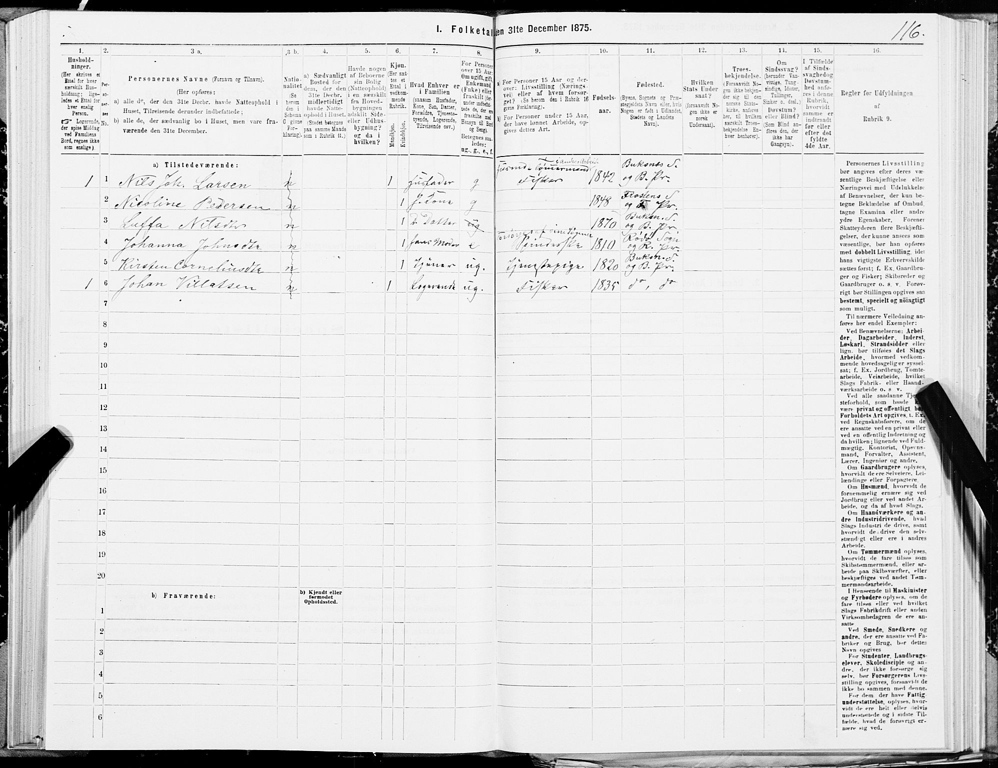 SAT, 1875 census for 1860P Buksnes, 1875, p. 1116