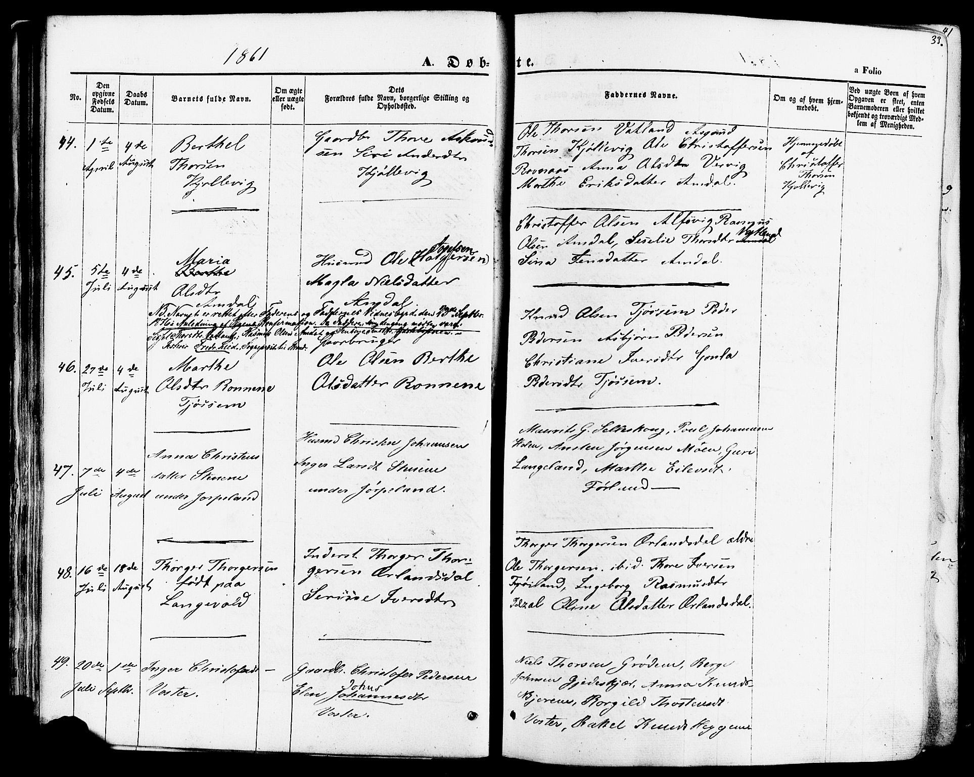 Strand sokneprestkontor, AV/SAST-A-101828/H/Ha/Haa/L0007: Parish register (official) no. A 7, 1855-1881, p. 33