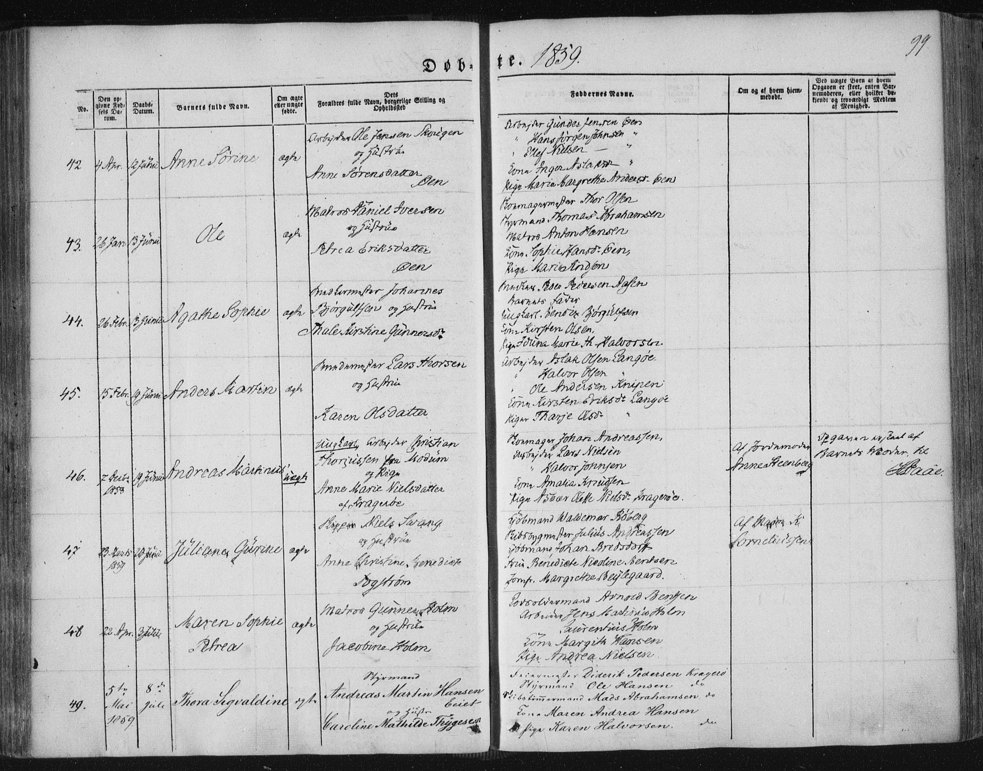 Kragerø kirkebøker, AV/SAKO-A-278/F/Fa/L0006: Parish register (official) no. 6, 1847-1861, p. 99