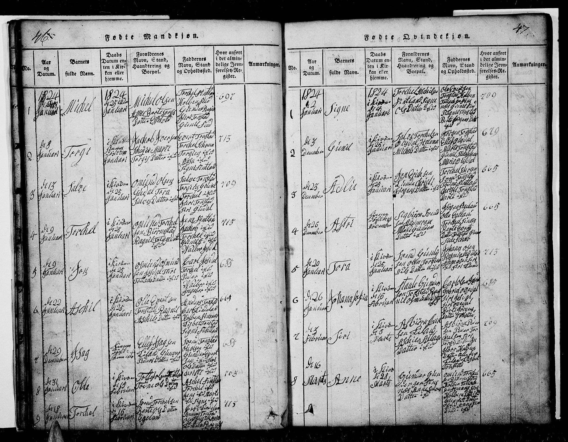 Sirdal sokneprestkontor, AV/SAK-1111-0036/F/Fb/Fbb/L0001: Parish register (copy) no. B 1, 1815-1834, p. 46-47