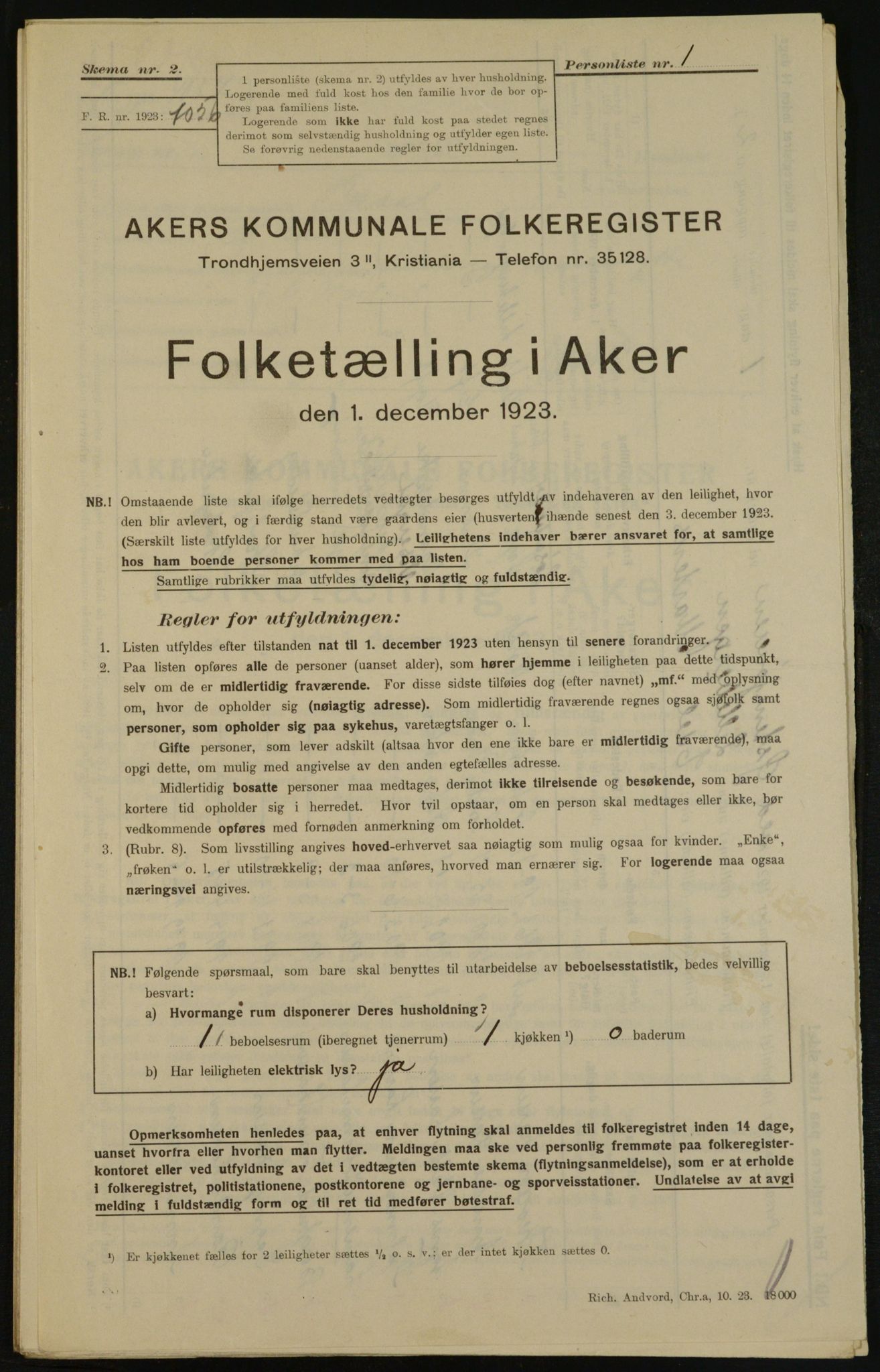 , Municipal Census 1923 for Aker, 1923, p. 29256