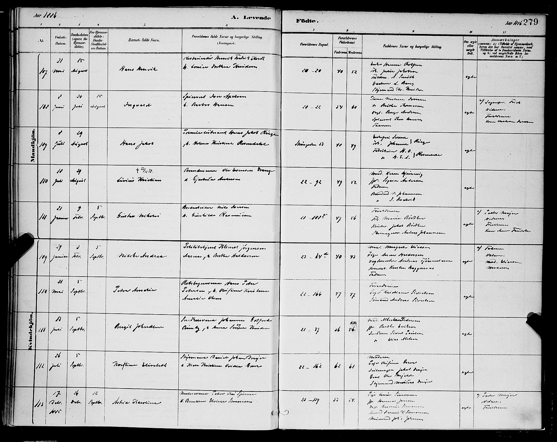 Korskirken sokneprestembete, AV/SAB-A-76101/H/Hab: Parish register (copy) no. B 8, 1878-1887, p. 279