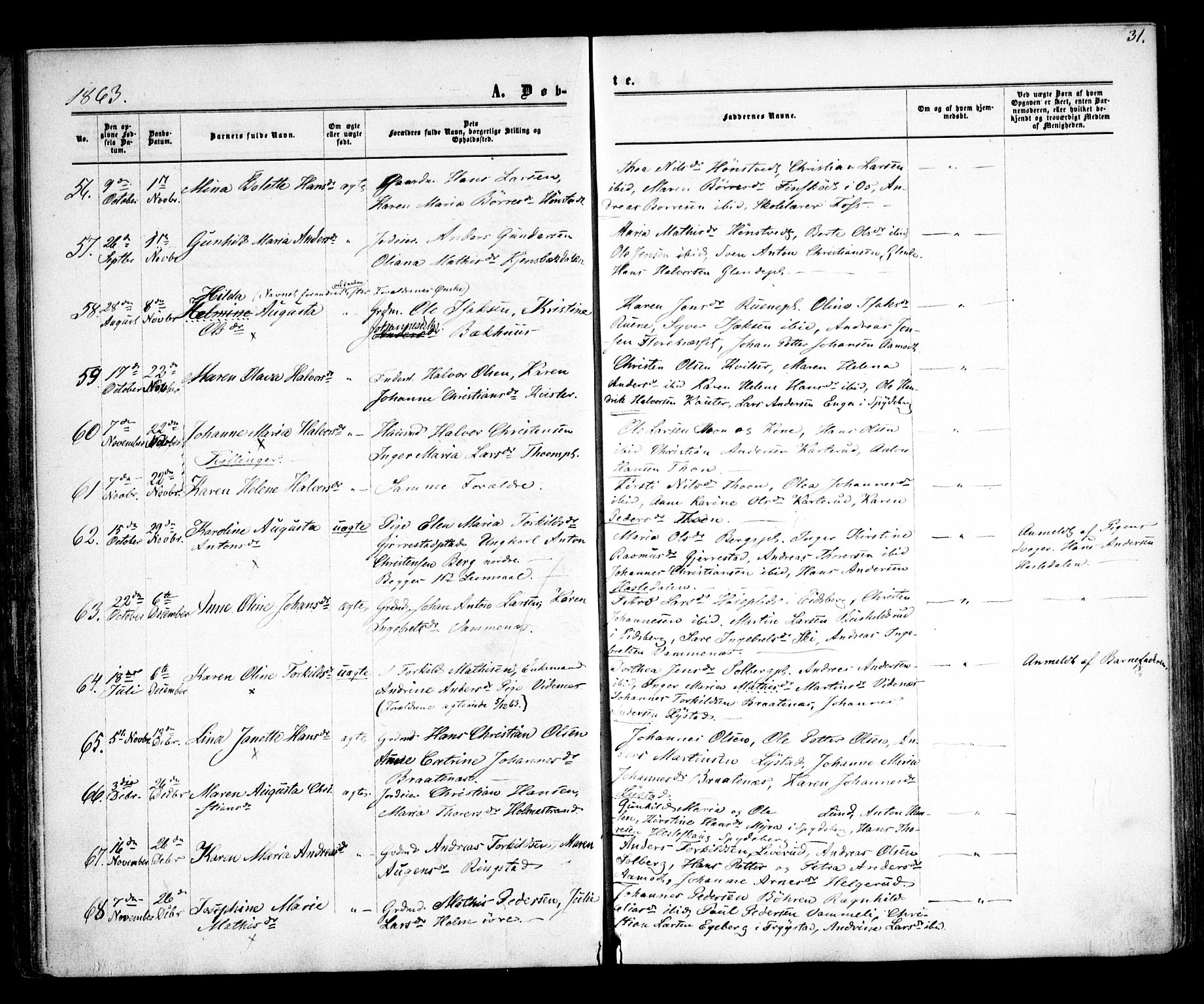 Skiptvet prestekontor Kirkebøker, AV/SAO-A-20009/F/Fa/L0007: Parish register (official) no. 7, 1861-1866, p. 31