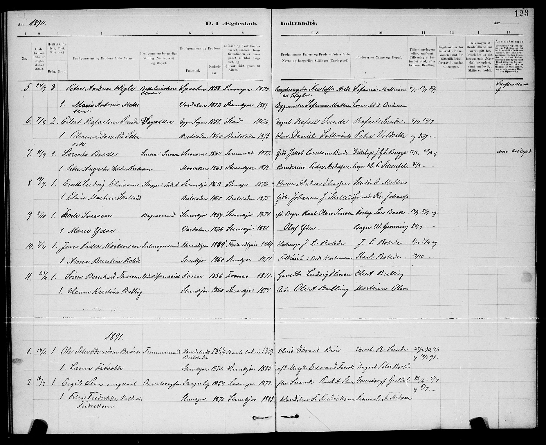 Ministerialprotokoller, klokkerbøker og fødselsregistre - Nord-Trøndelag, SAT/A-1458/739/L0374: Parish register (copy) no. 739C02, 1883-1898, p. 123