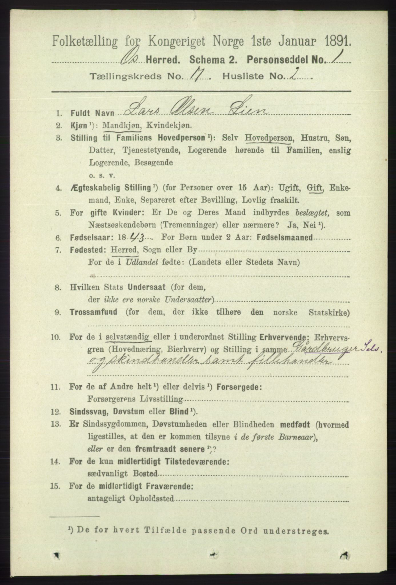 RA, 1891 census for 1243 Os, 1891, p. 3723