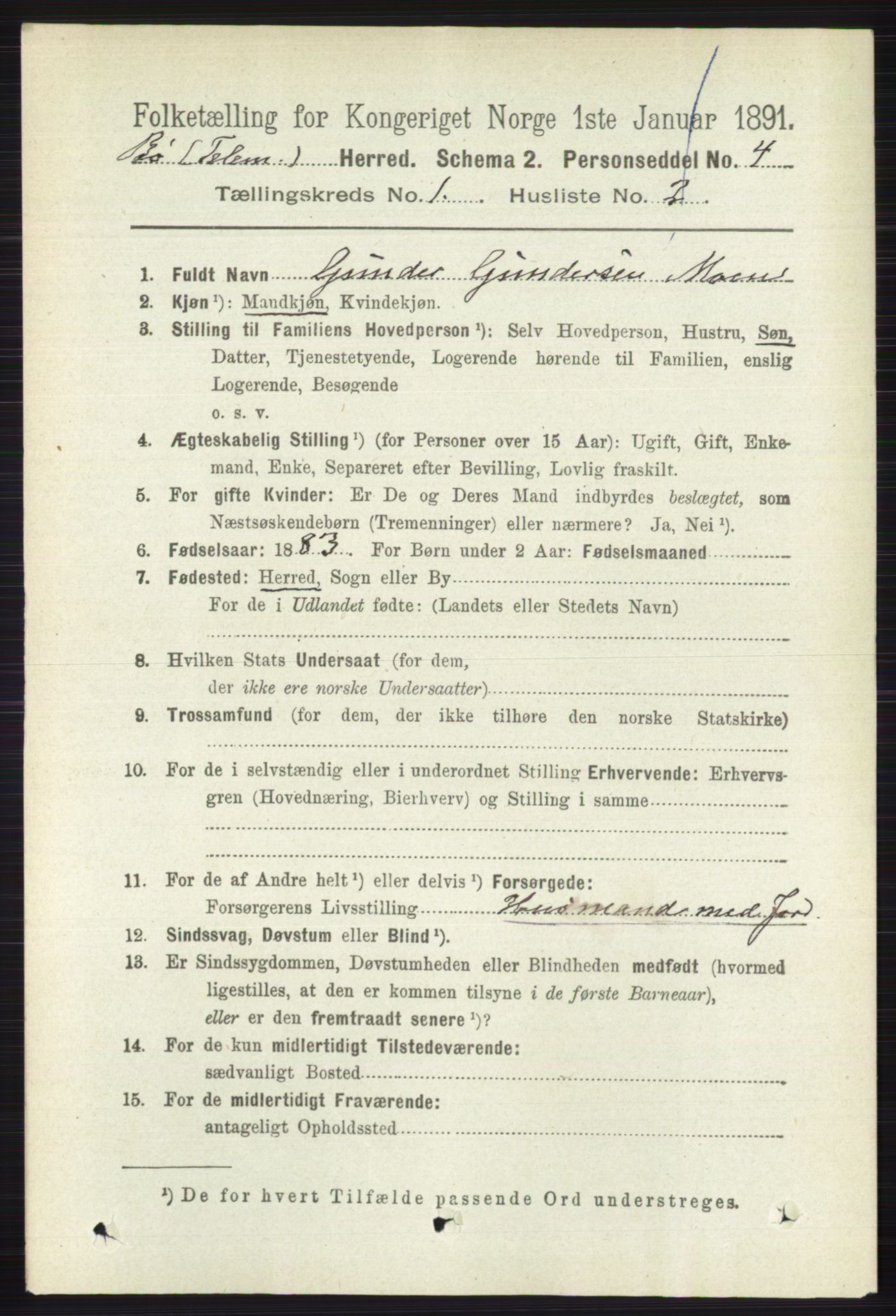 RA, 1891 census for 0821 Bø, 1891, p. 132