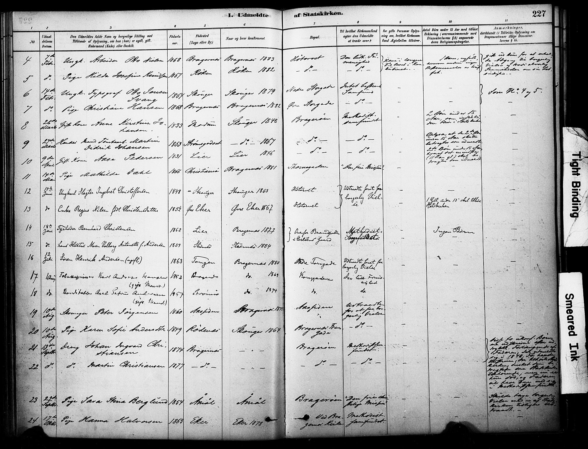 Bragernes kirkebøker, AV/SAKO-A-6/F/Fc/L0005: Parish register (official) no. III 5, 1878-1890, p. 227