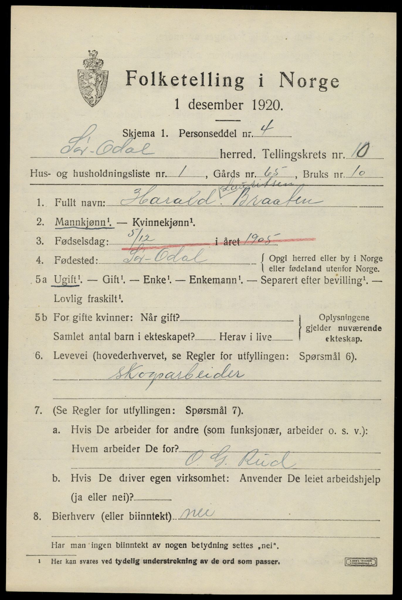 SAH, 1920 census for Sør-Odal, 1920, p. 11561