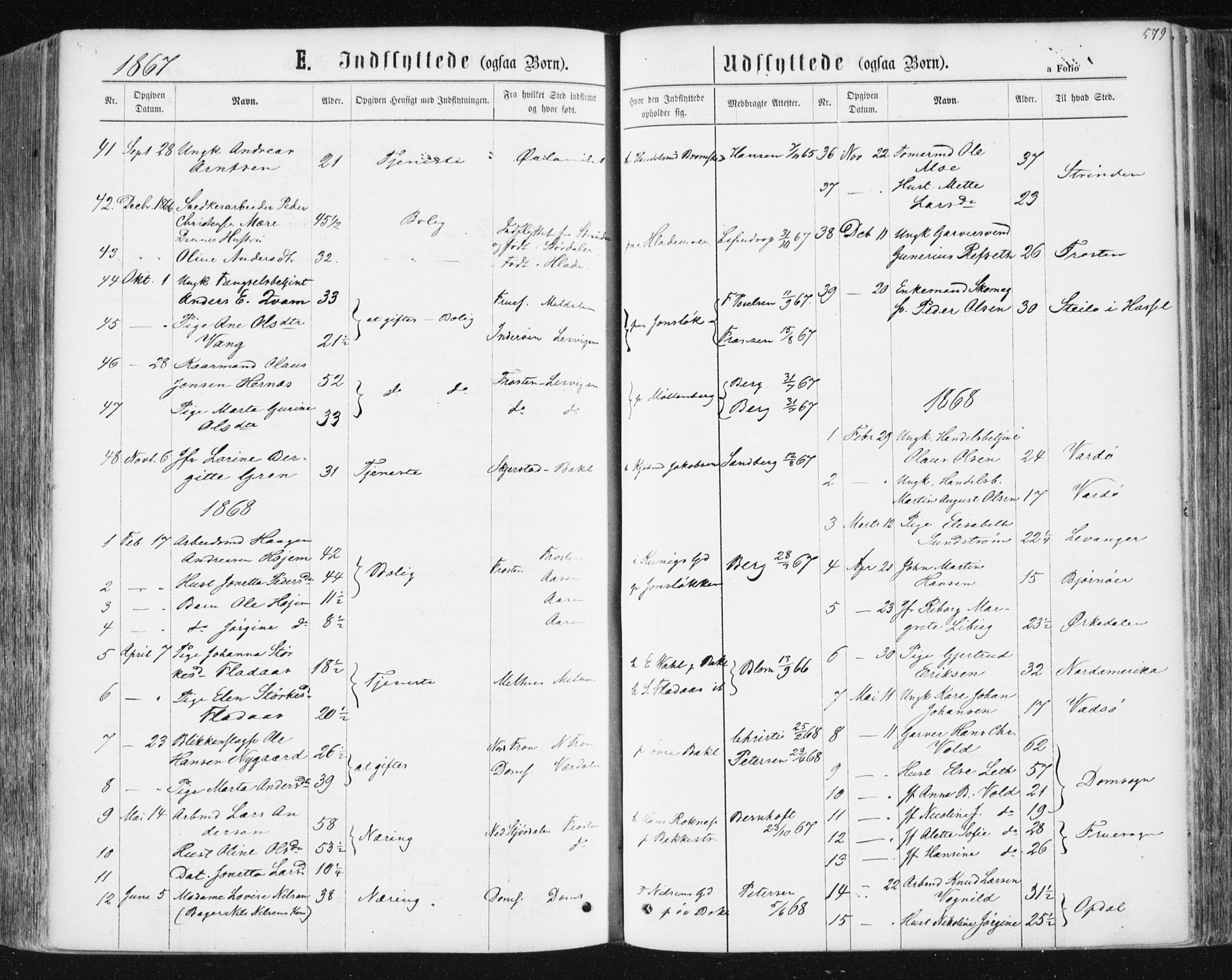 Ministerialprotokoller, klokkerbøker og fødselsregistre - Sør-Trøndelag, AV/SAT-A-1456/604/L0186: Parish register (official) no. 604A07, 1866-1877, p. 579