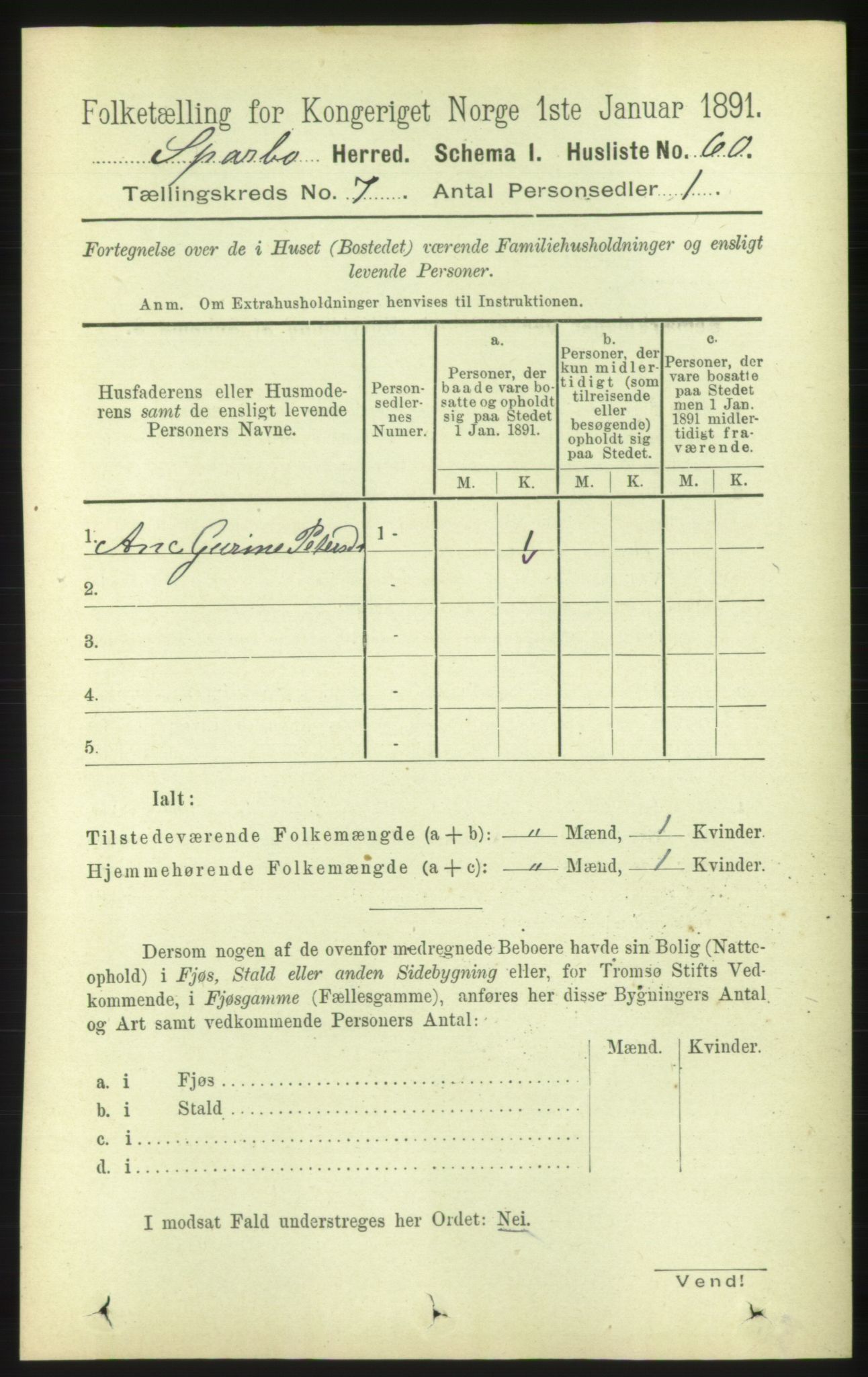 RA, 1891 census for 1731 Sparbu, 1891, p. 2395