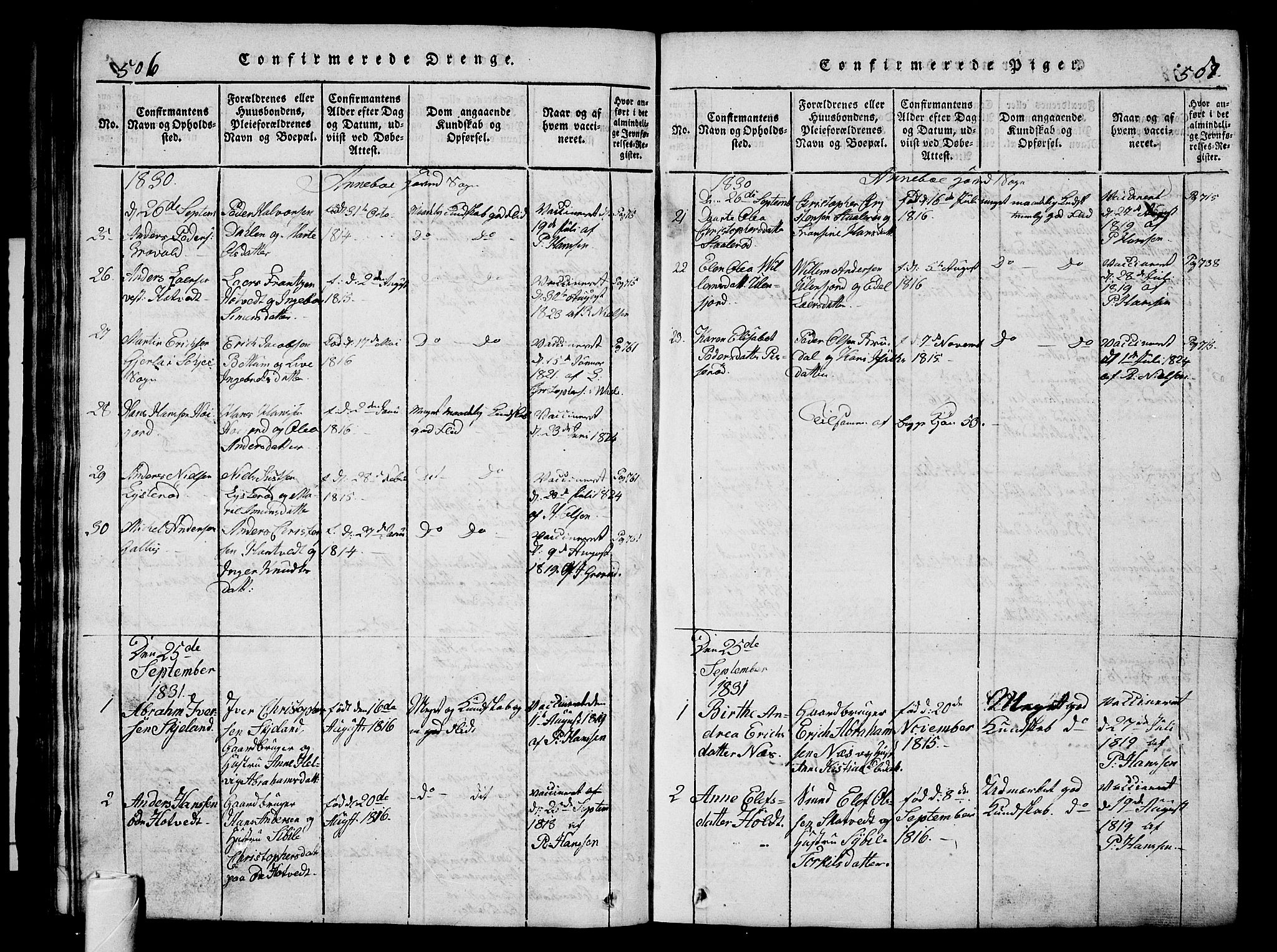 Andebu kirkebøker, AV/SAKO-A-336/G/Ga/L0002: Parish register (copy) no. I 2 /1, 1823-1832, p. 506-507