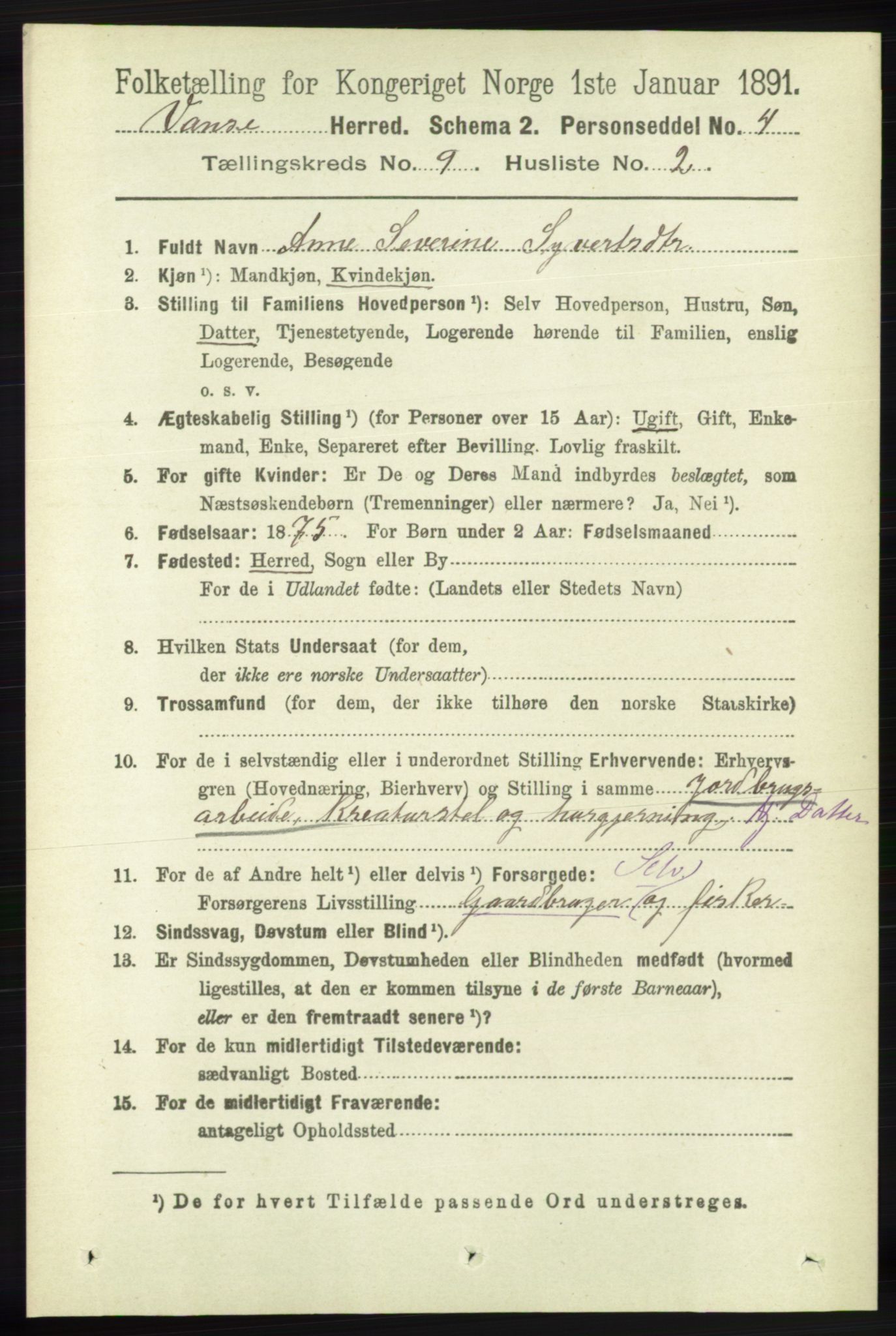 RA, 1891 census for 1041 Vanse, 1891, p. 5276