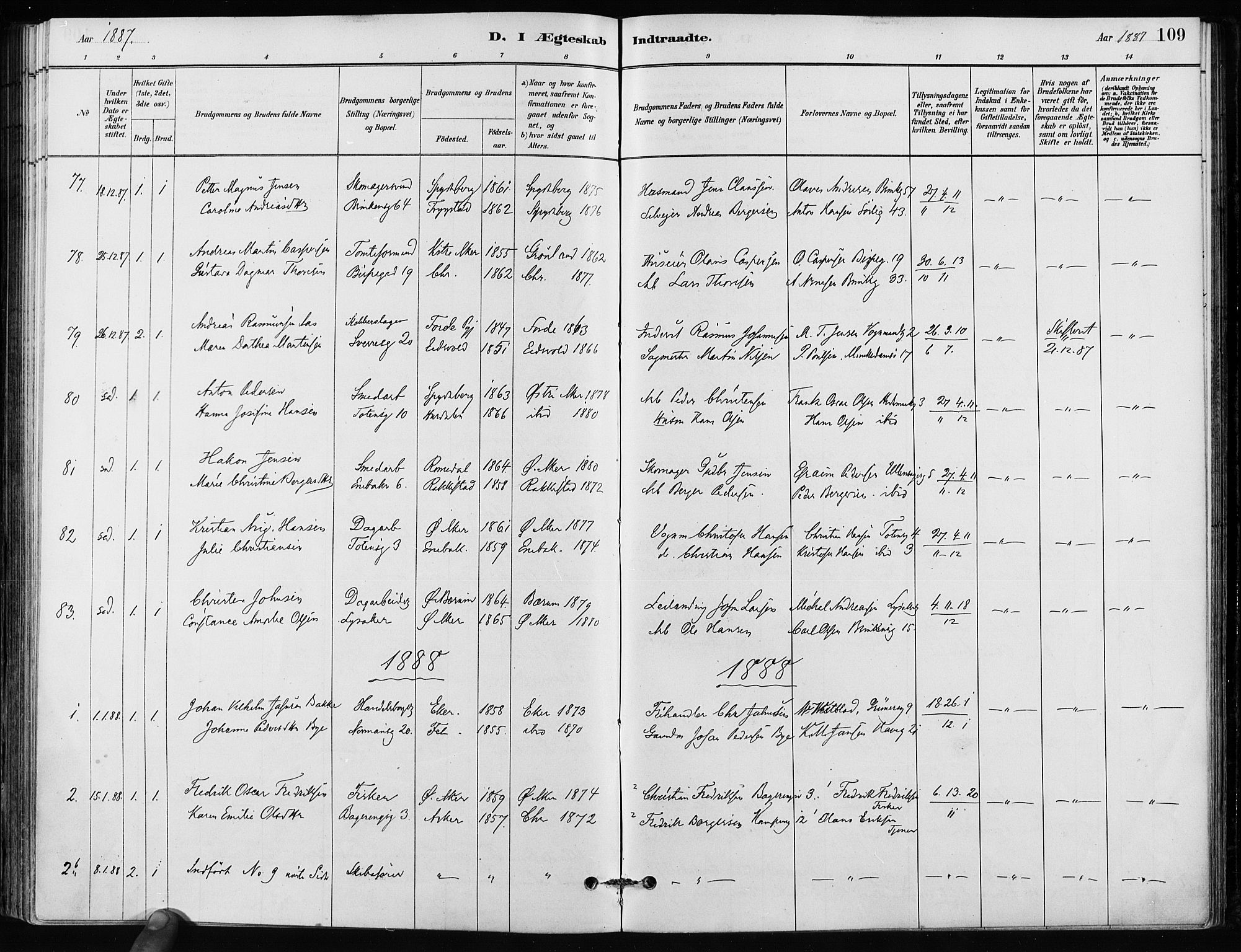 Kampen prestekontor Kirkebøker, AV/SAO-A-10853/F/Fa/L0002: Parish register (official) no. I 2, 1880-1888, p. 109