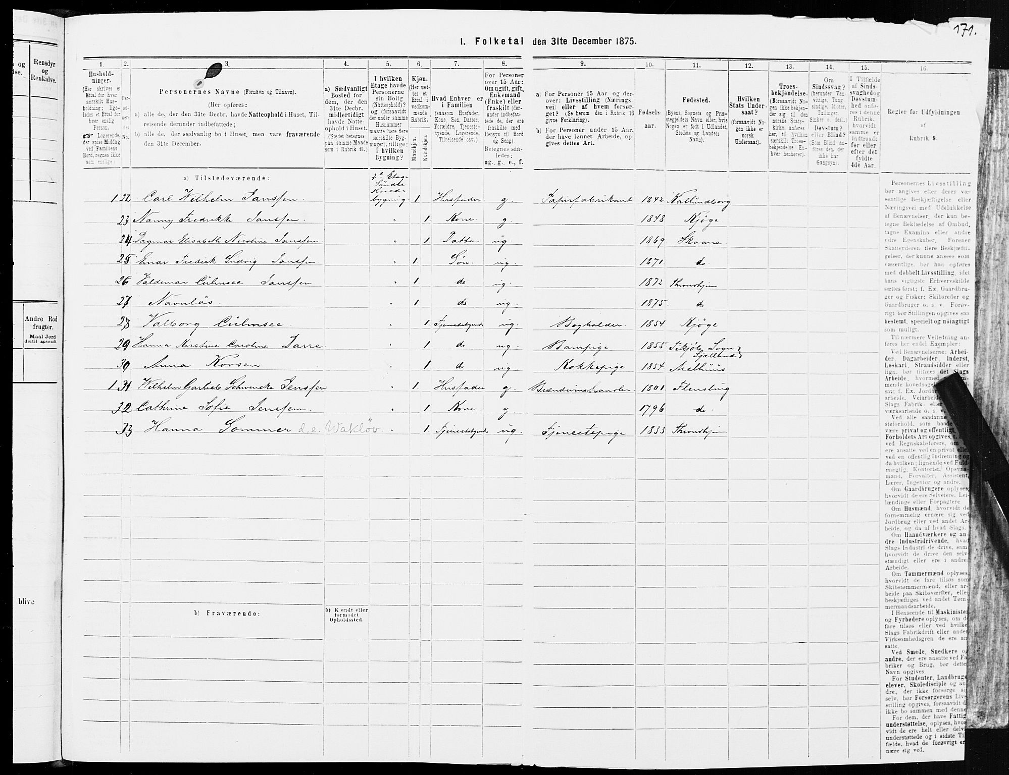 SAT, 1875 census for 1601 Trondheim, 1875, p. 4171