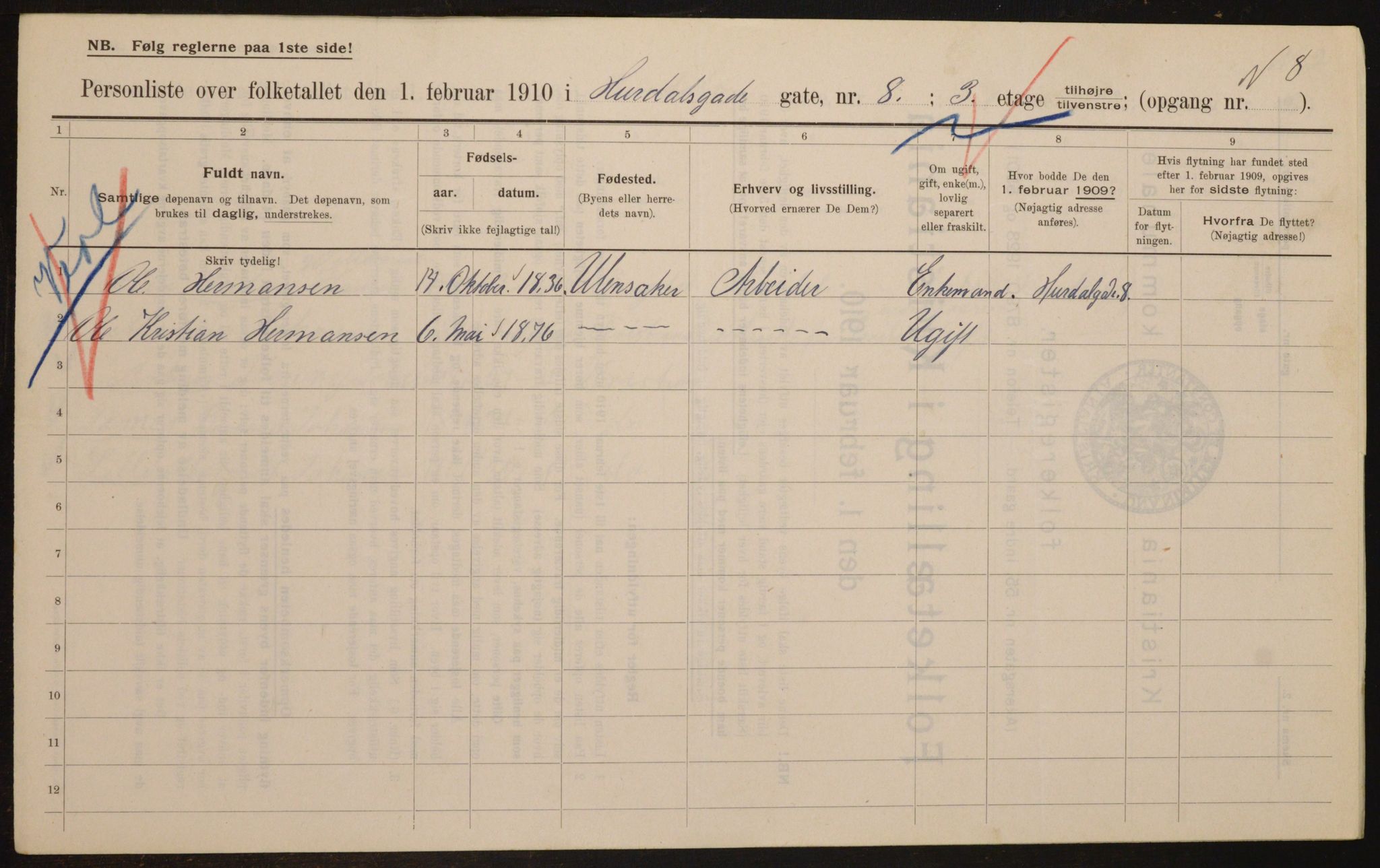 OBA, Municipal Census 1910 for Kristiania, 1910, p. 41440