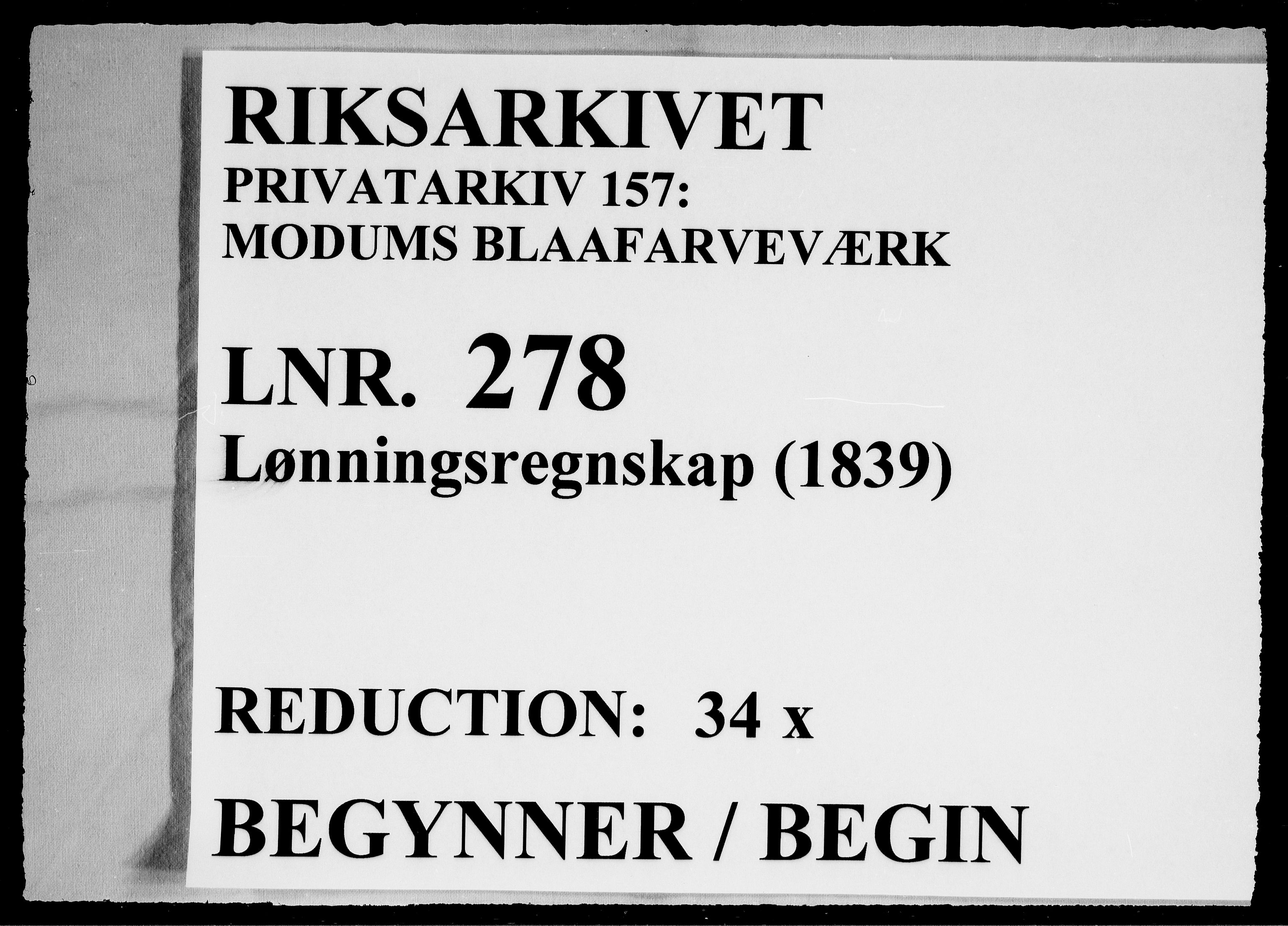 Modums Blaafarveværk, RA/PA-0157/G/Gd/Gdd/L0278/0001: -- / Lønningsregnskap, 1839, p. 1