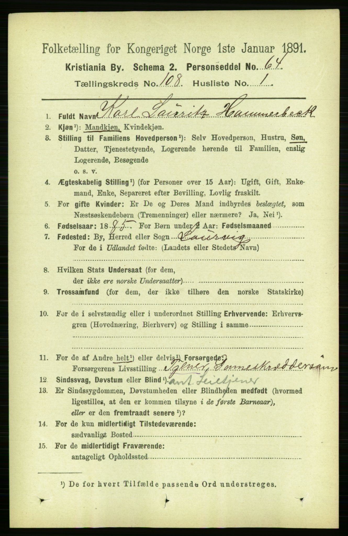 RA, 1891 census for 0301 Kristiania, 1891, p. 55497
