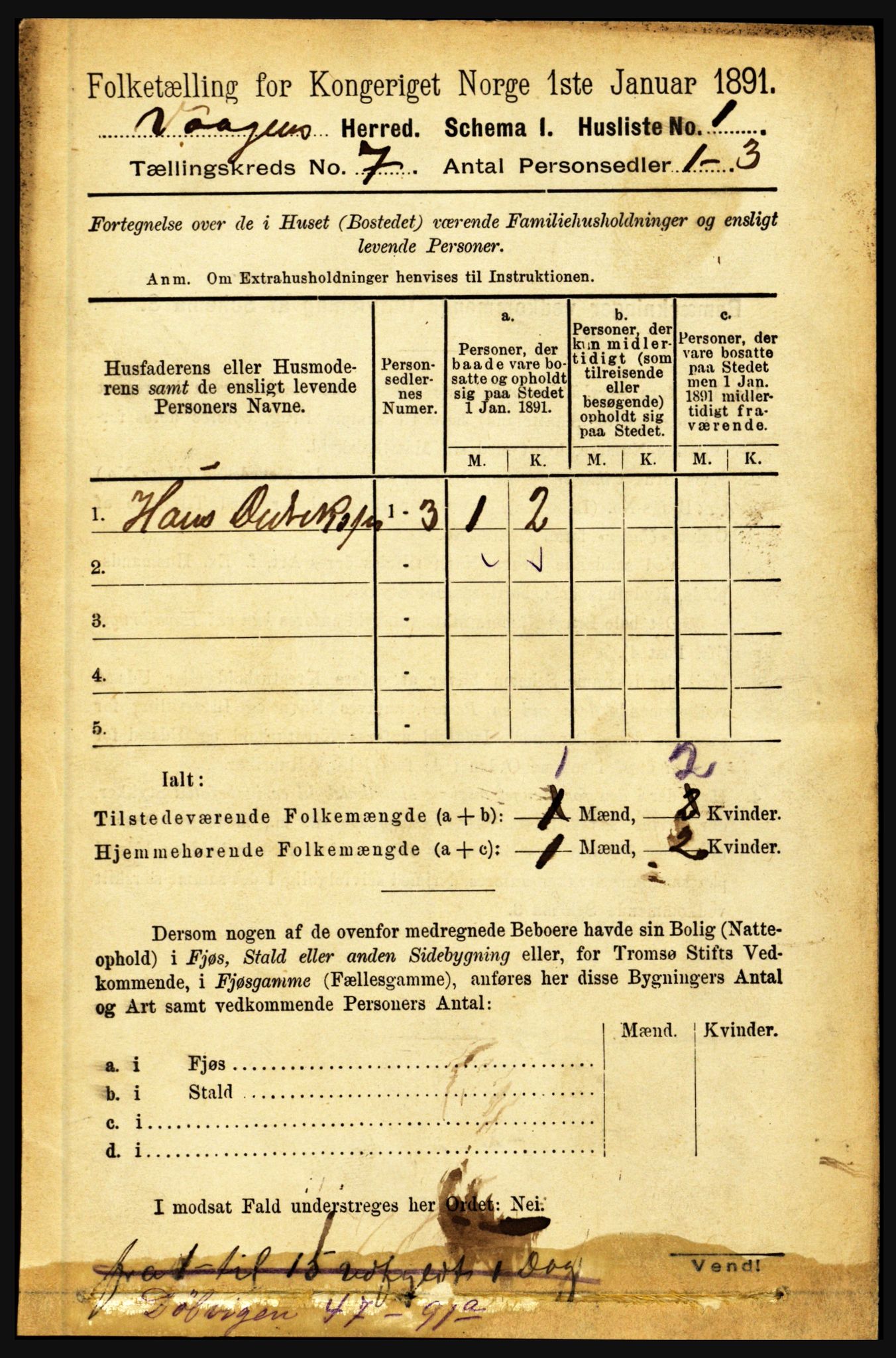 RA, 1891 census for 1865 Vågan, 1891, p. 1763