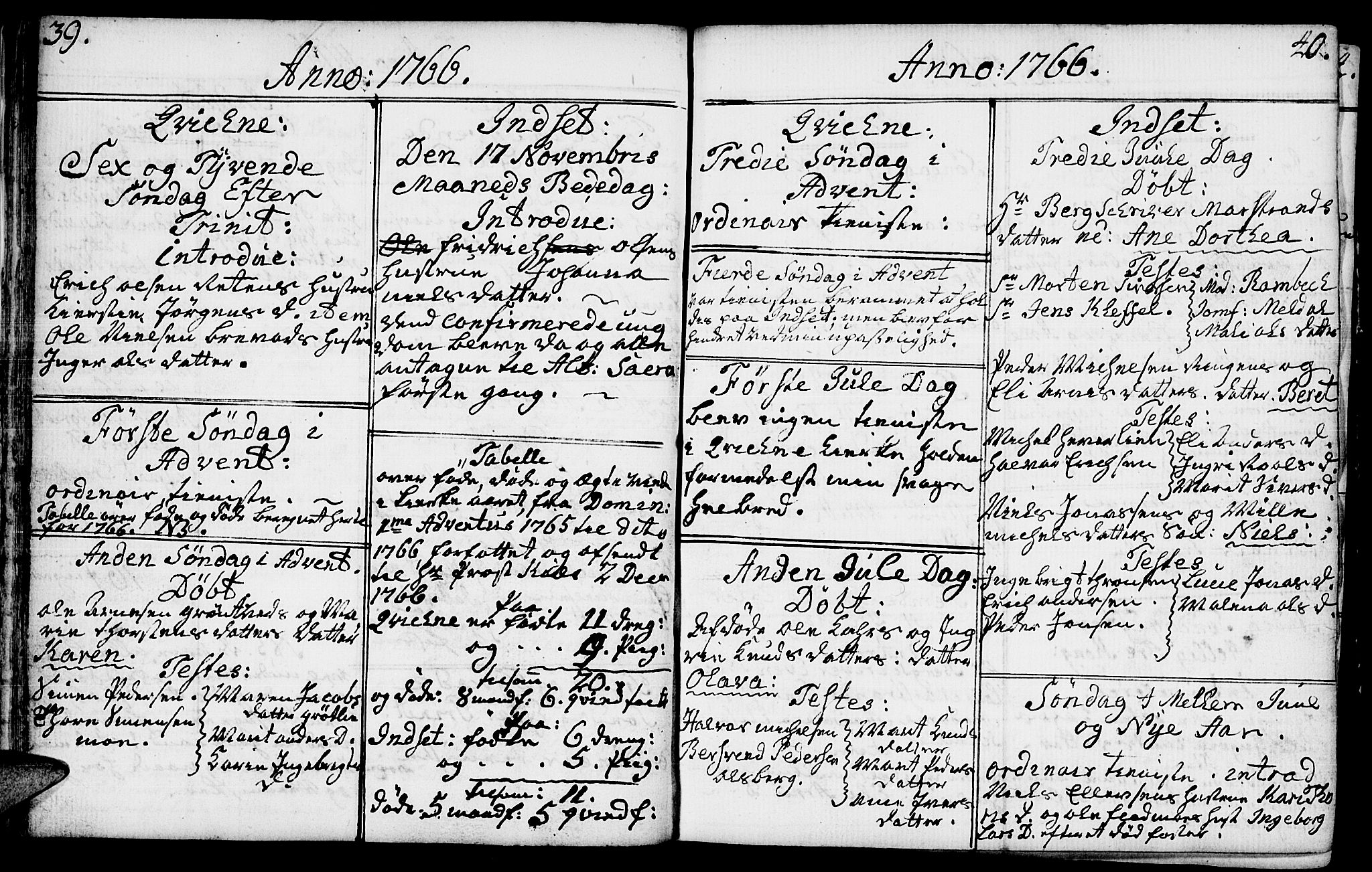 Kvikne prestekontor, AV/SAH-PREST-064/H/Ha/Haa/L0002: Parish register (official) no. 2, 1764-1784, p. 39-40