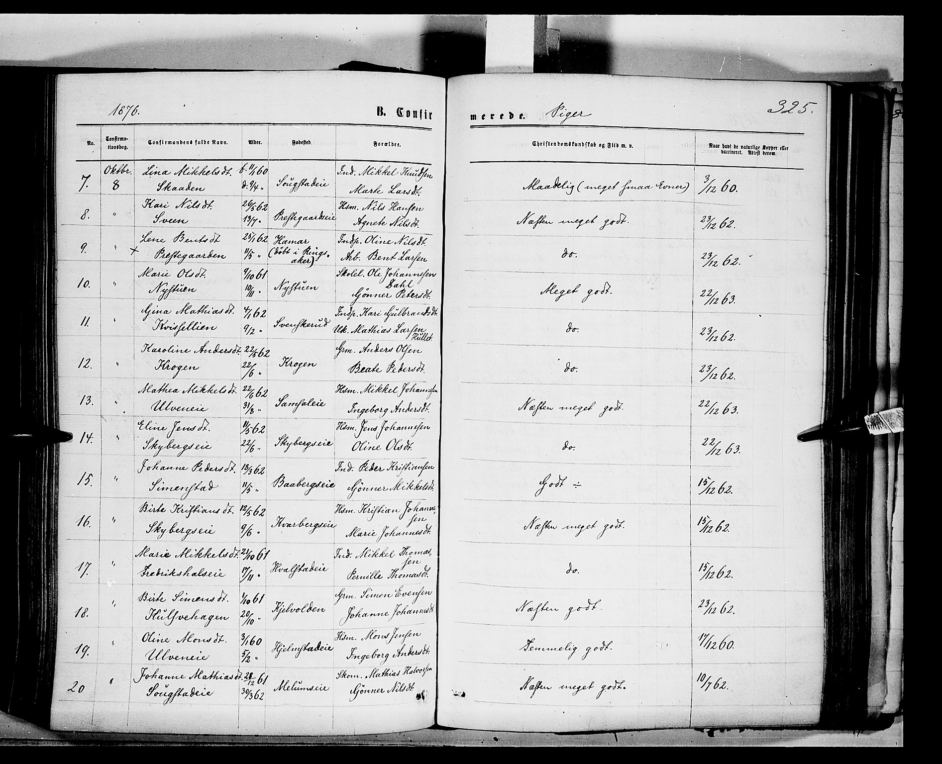 Ringsaker prestekontor, AV/SAH-PREST-014/K/Ka/L0011: Parish register (official) no. 11, 1870-1878, p. 325