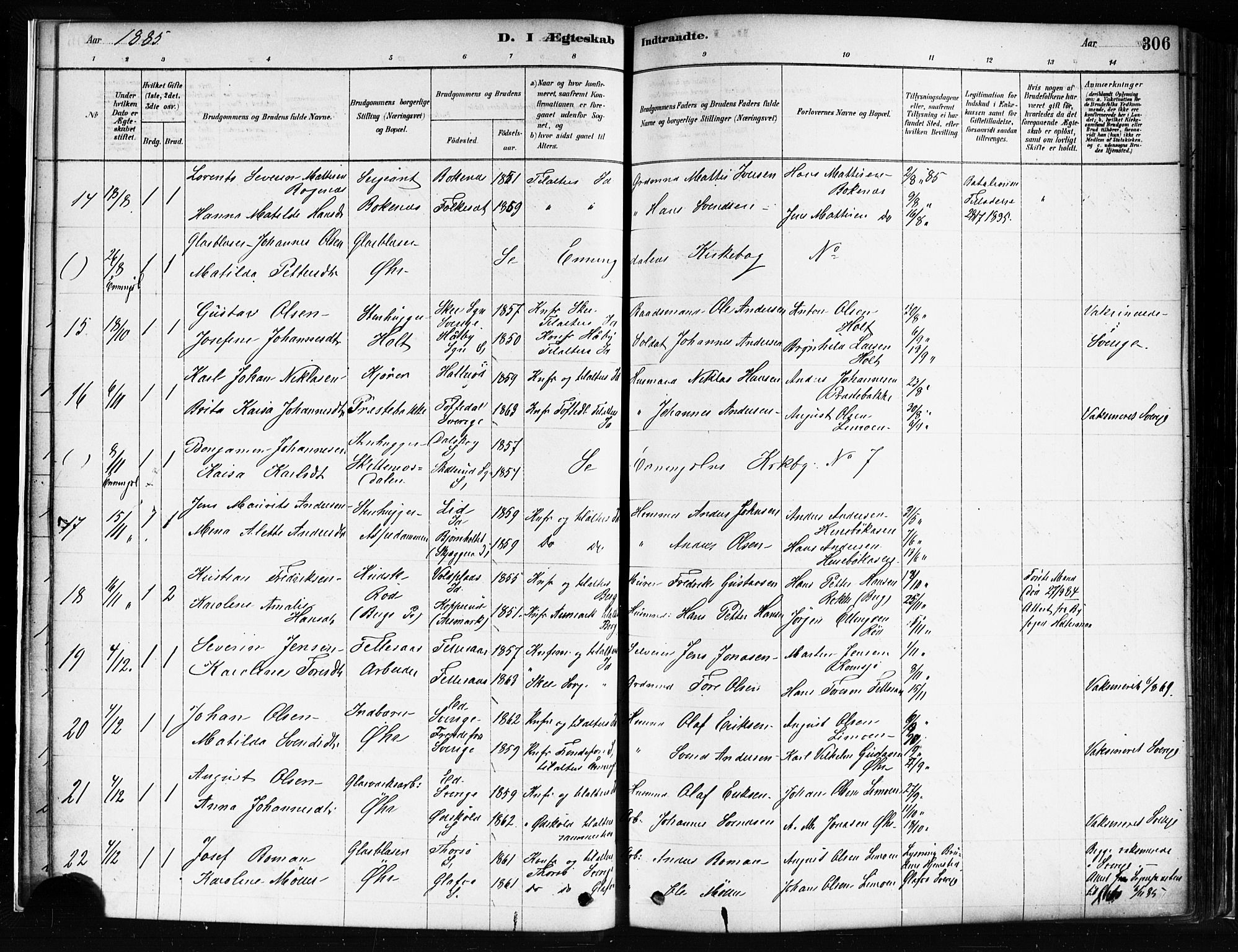 Idd prestekontor Kirkebøker, AV/SAO-A-10911/F/Fc/L0006b: Parish register (official) no. III 6B, 1878-1903, p. 306