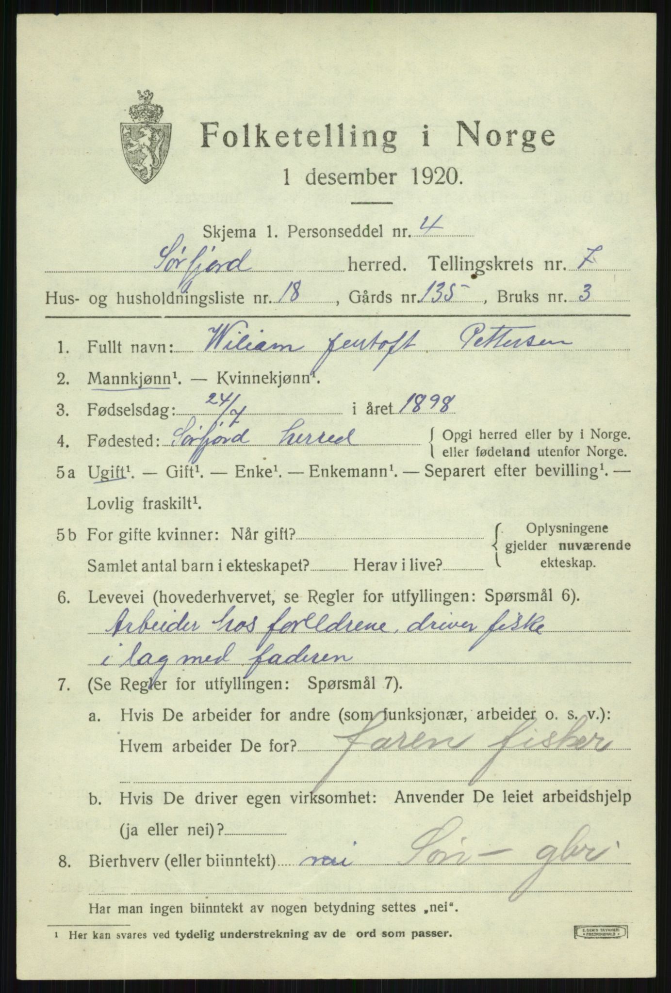 SATØ, 1920 census for Sørfjord, 1920, p. 2974