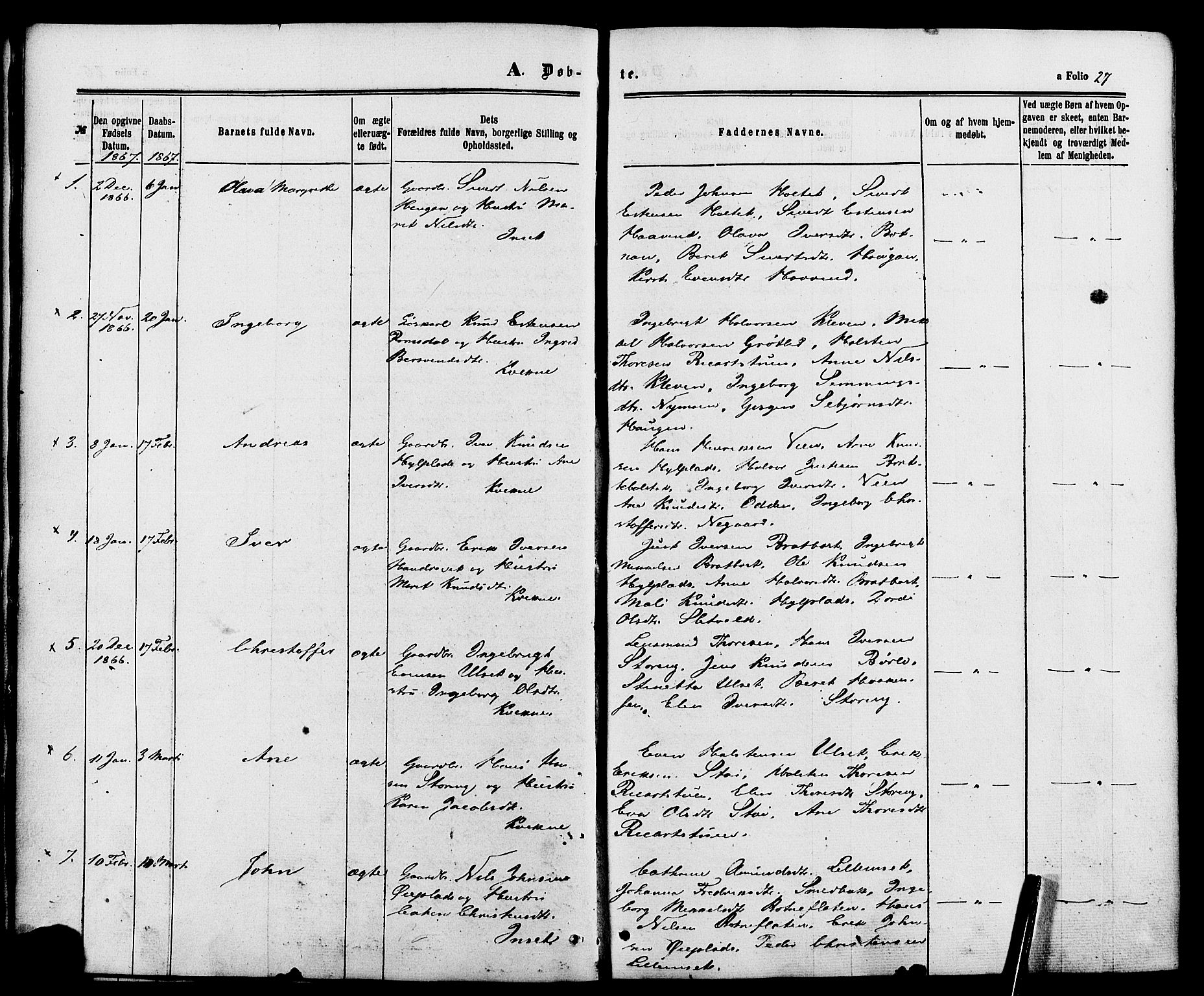 Kvikne prestekontor, SAH/PREST-064/H/Ha/Haa/L0006: Parish register (official) no. 6, 1863-1886, p. 27