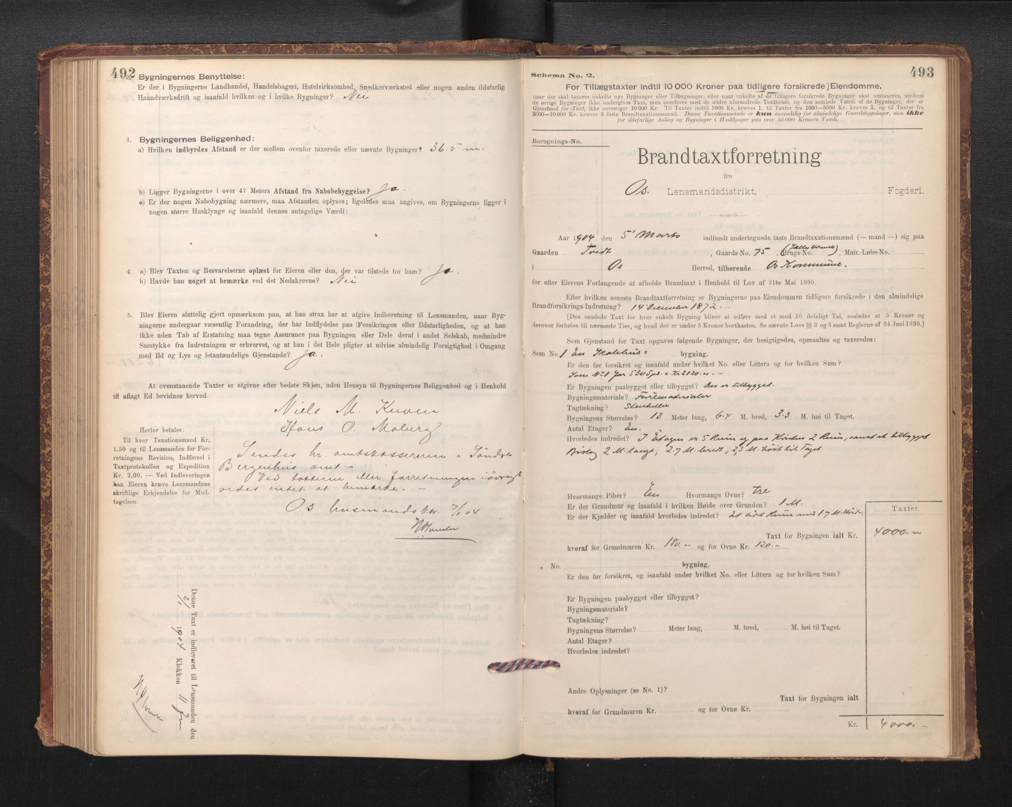 Lensmannen i Os, SAB/A-34101/0012/L0008: Branntakstprotokoll, skjematakst, 1894-1915, p. 492-493