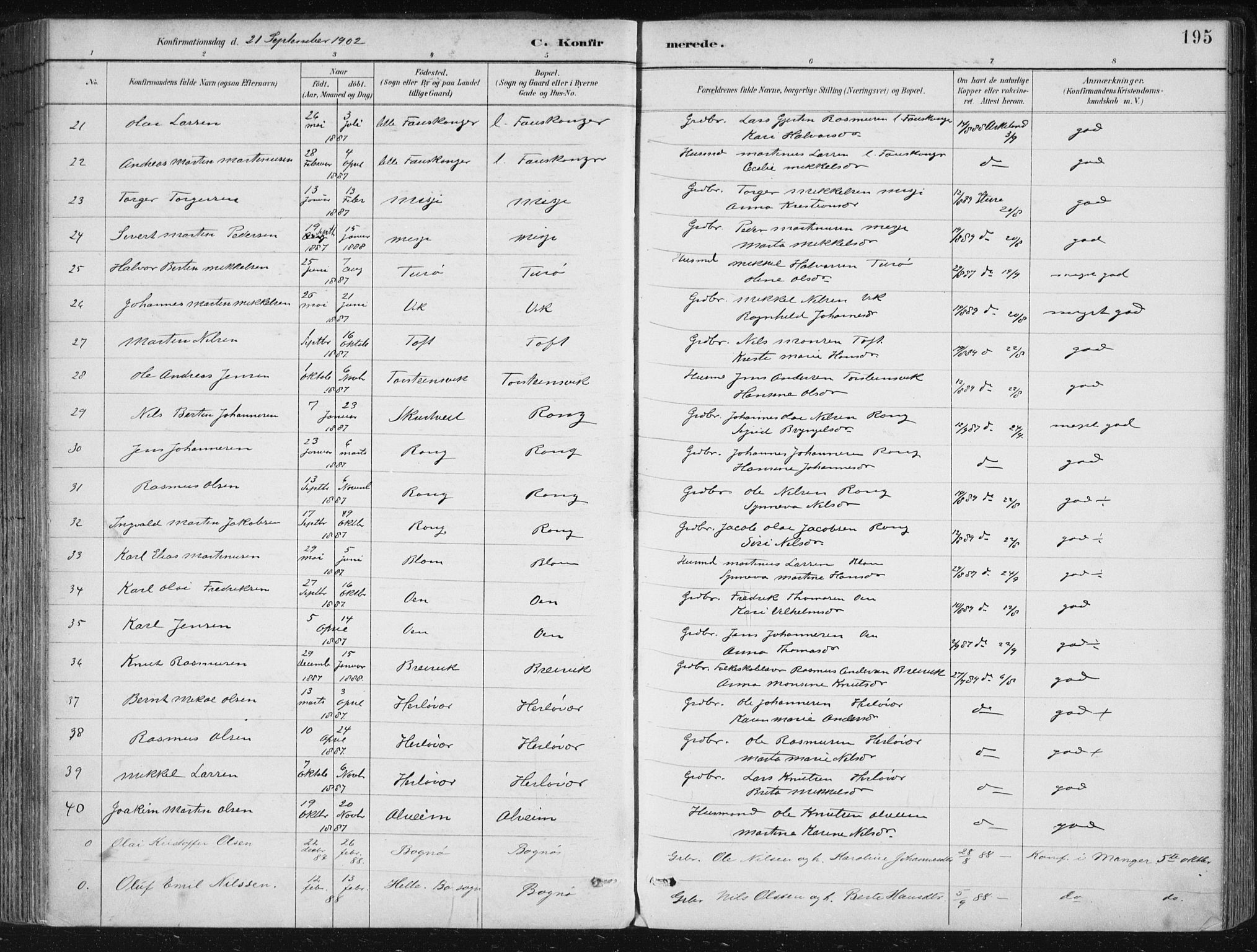 Herdla Sokneprestembete, AV/SAB-A-75701/H/Haa: Parish register (official) no. A 4, 1891-1905, p. 195