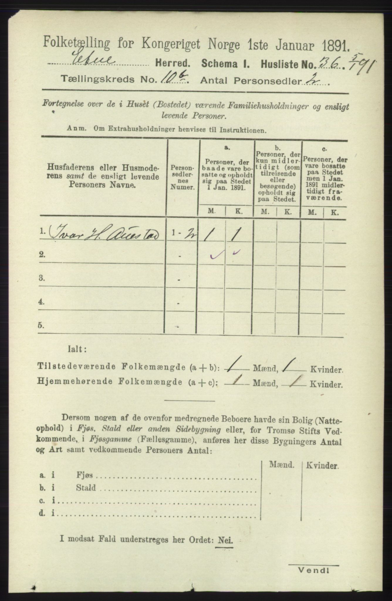 RA, 1891 census for 1211 Etne, 1891, p. 1988