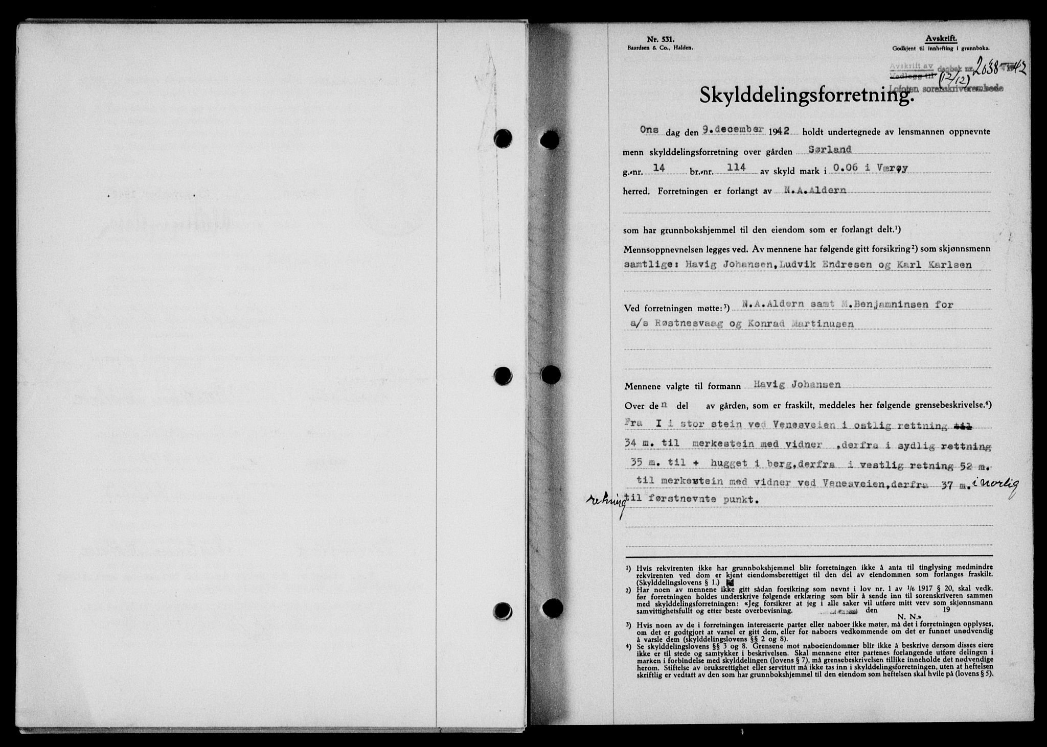 Lofoten sorenskriveri, SAT/A-0017/1/2/2C/L0010a: Mortgage book no. 10a, 1942-1943, Diary no: : 2038/1942