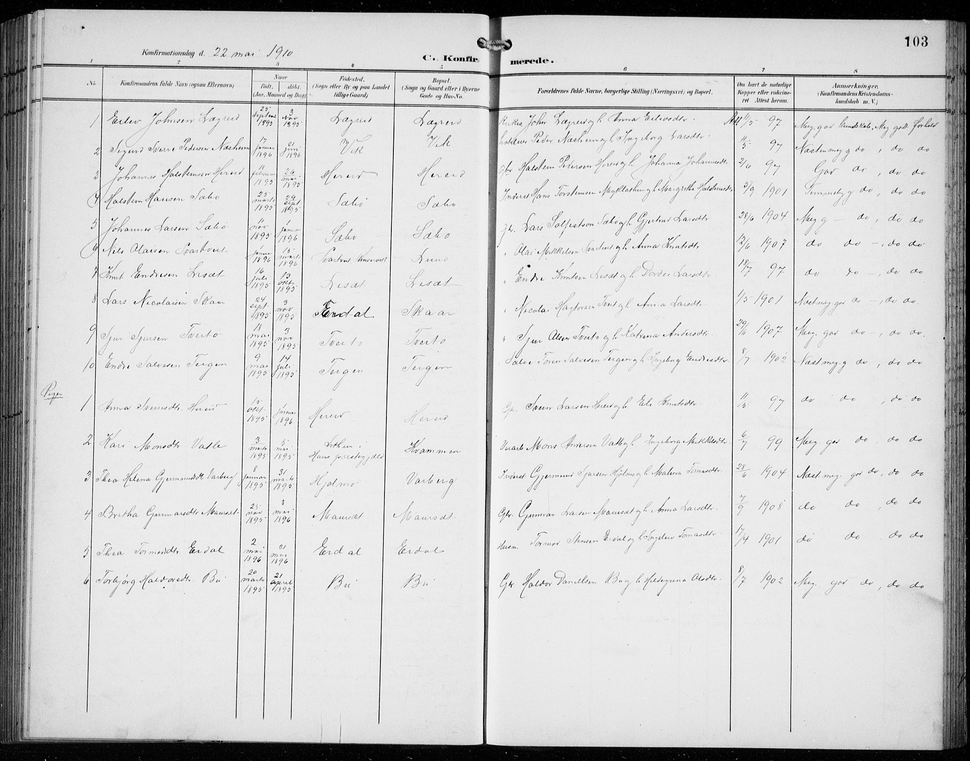 Ullensvang sokneprestembete, SAB/A-78701/H/Hab: Parish register (copy) no. C  3, 1899-1932, p. 103
