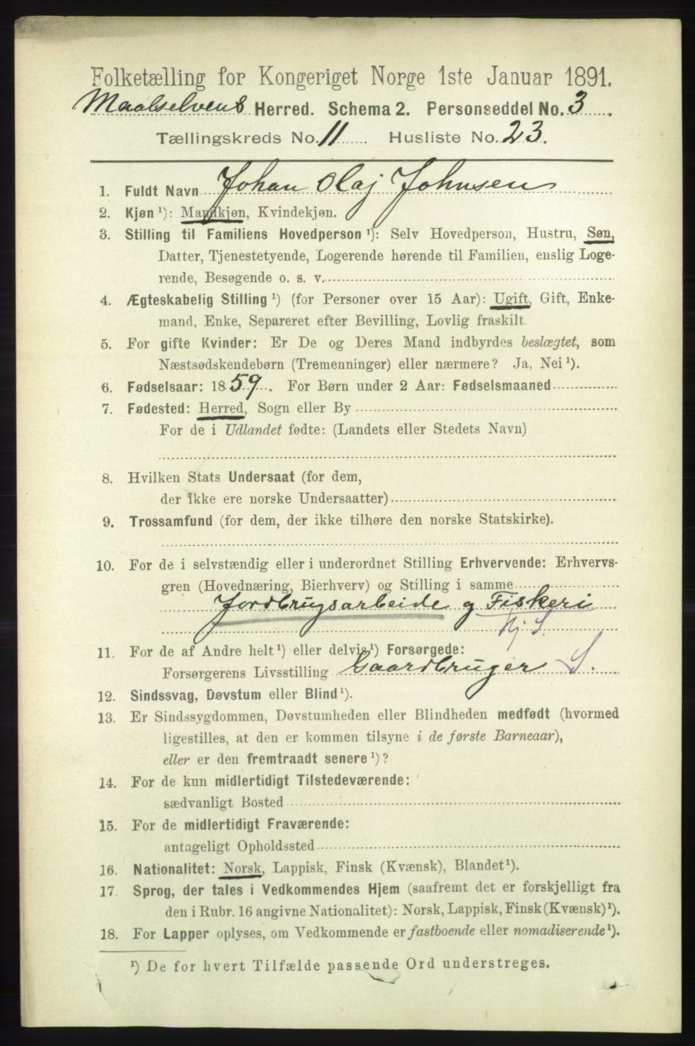 RA, 1891 census for 1924 Målselv, 1891, p. 3424