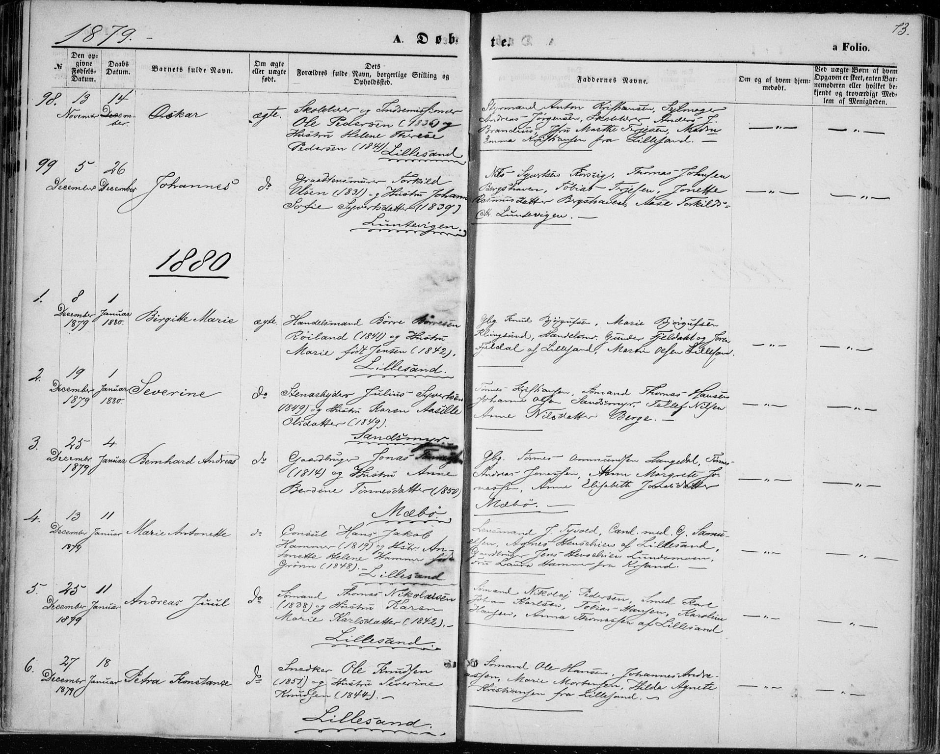 Vestre Moland sokneprestkontor, SAK/1111-0046/F/Fa/Fab/L0008: Parish register (official) no. A 8, 1873-1883, p. 73