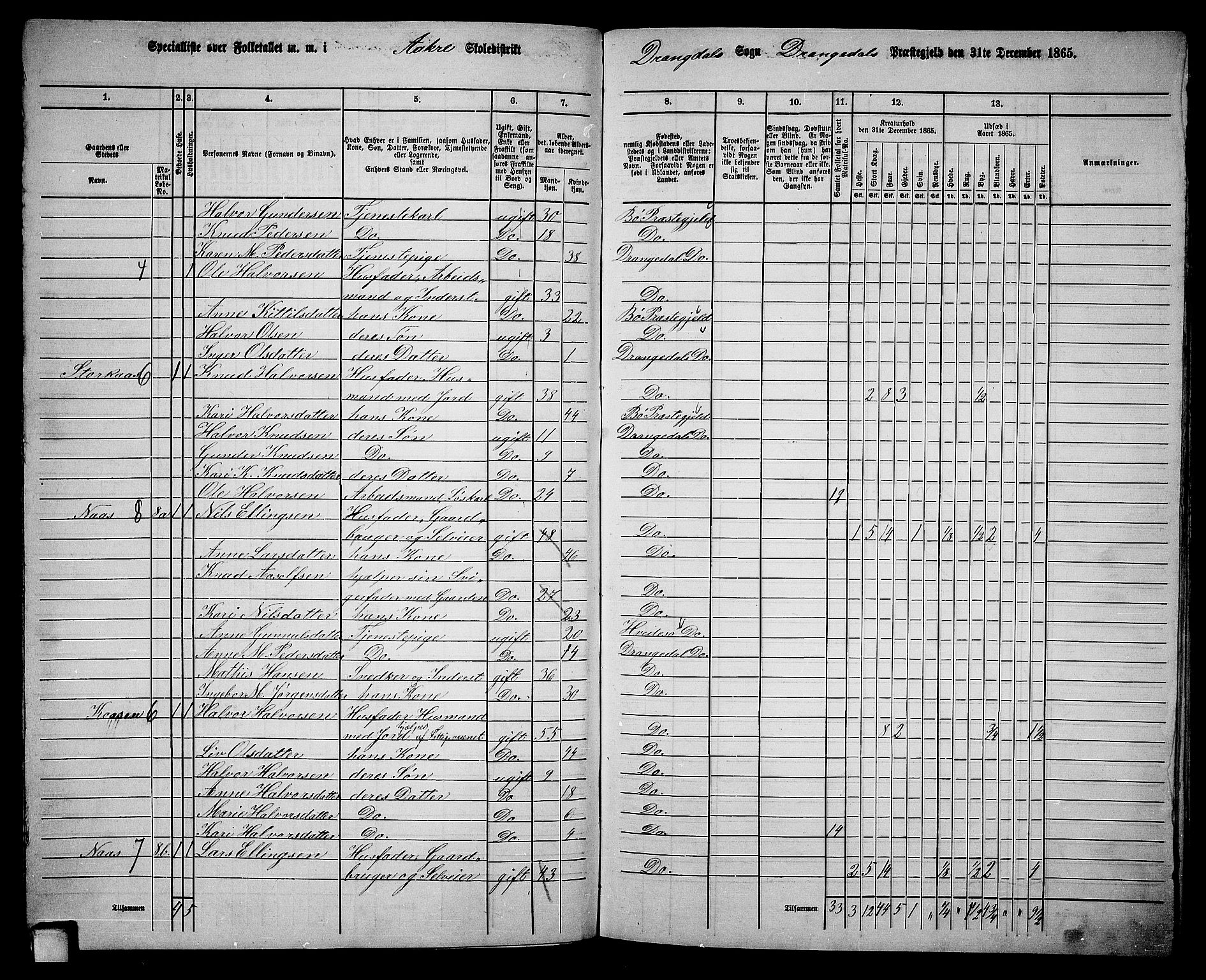 RA, 1865 census for Drangedal, 1865, p. 83