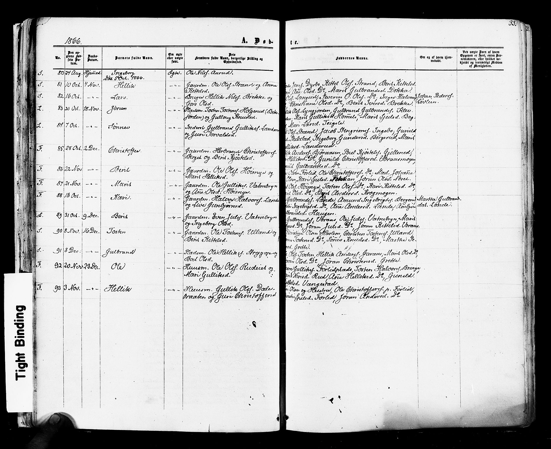 Flesberg kirkebøker, SAKO/A-18/F/Fa/L0007: Parish register (official) no. I 7, 1861-1878, p. 33