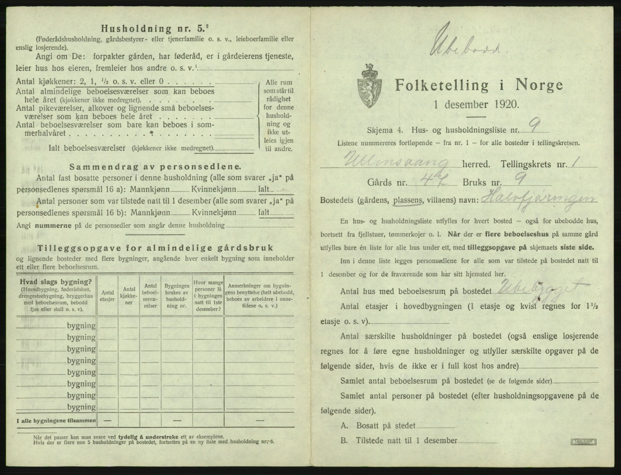 SAB, 1920 census for Ullensvang, 1920, p. 48