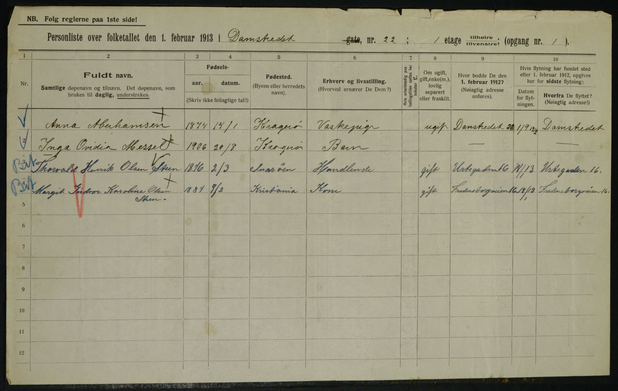 OBA, Municipal Census 1913 for Kristiania, 1913, p. 14603