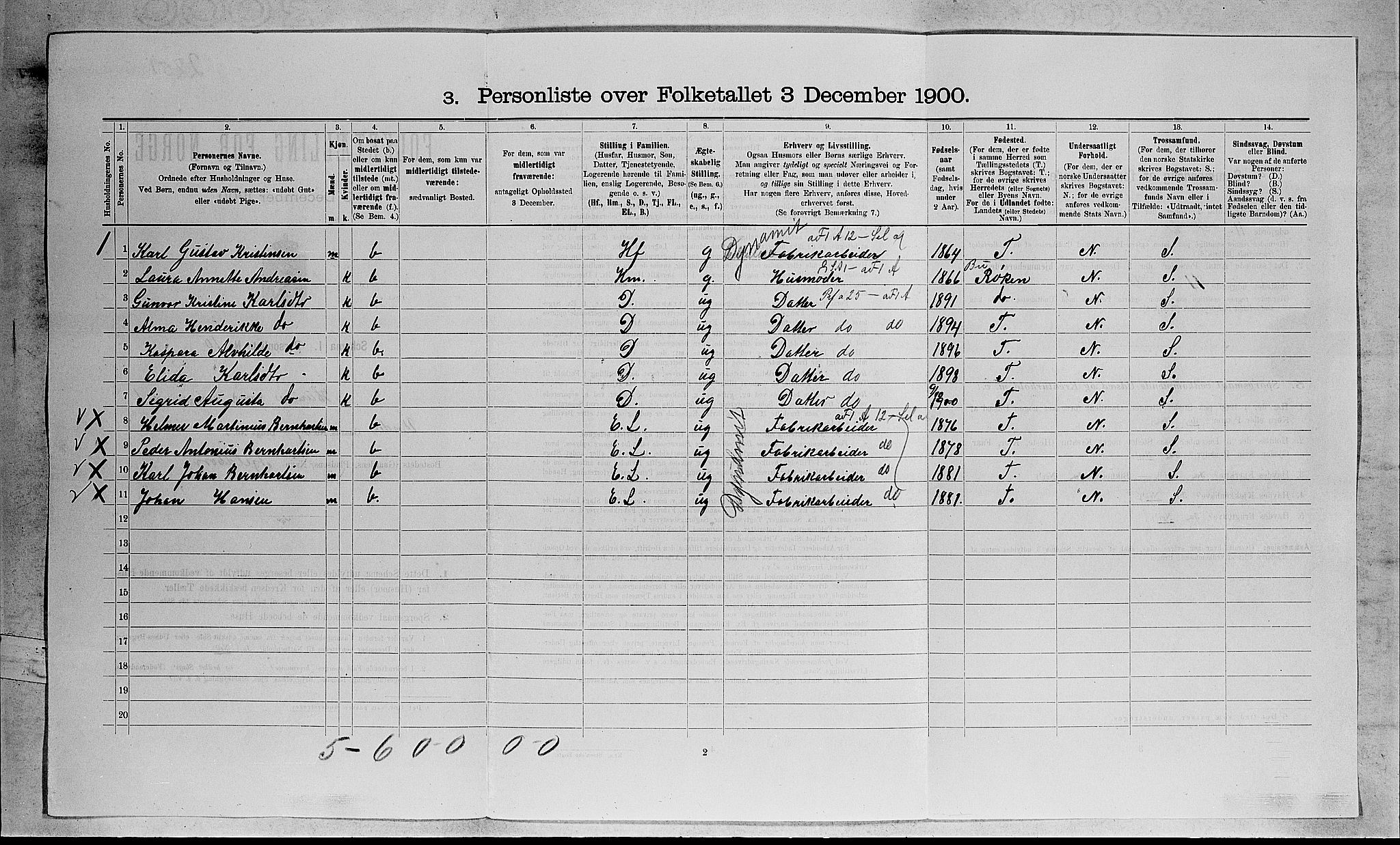RA, 1900 census for Hurum, 1900, p. 97