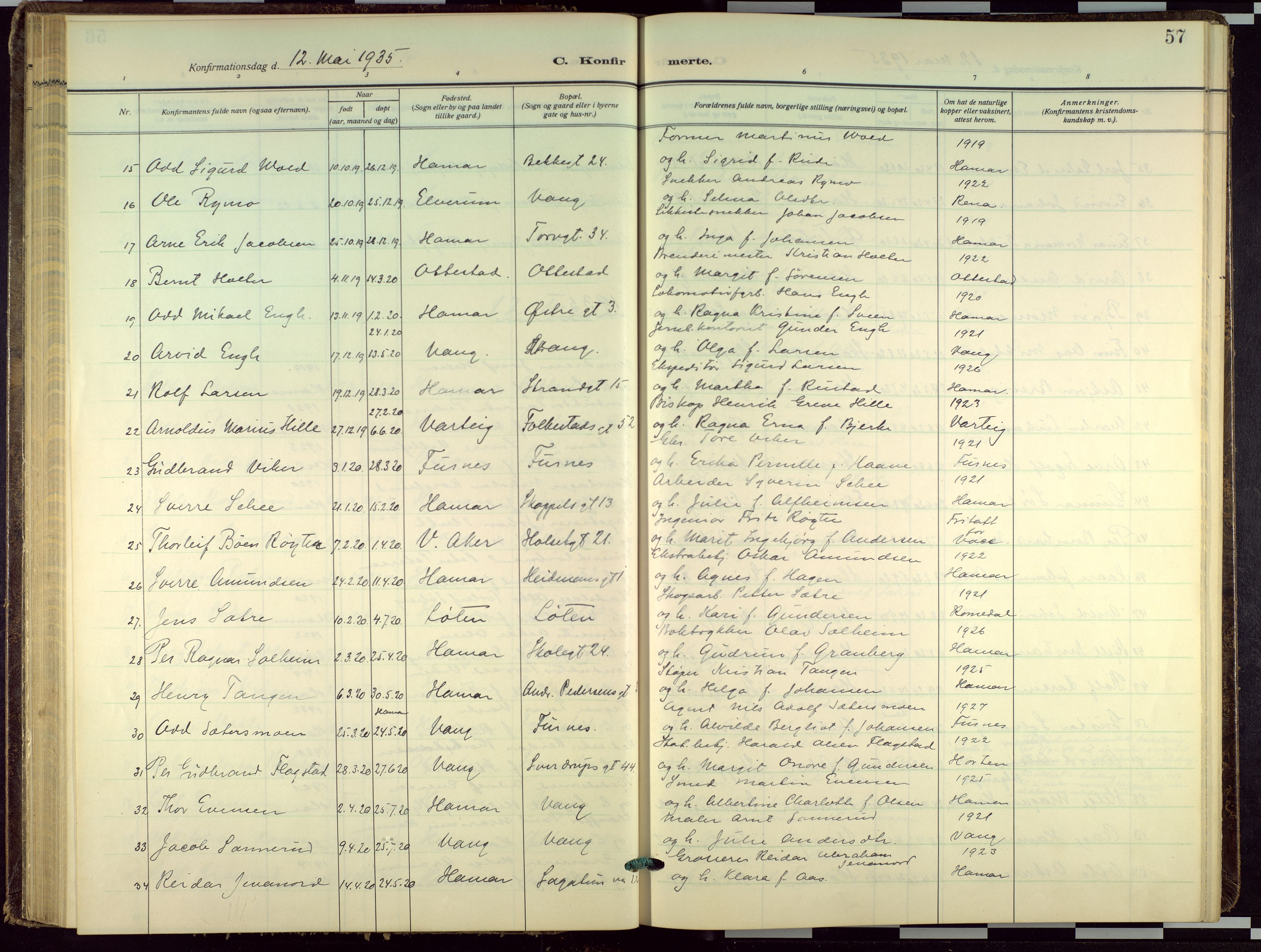 Hamar prestekontor, AV/SAH-DOMPH-002/H/Ha/Haa/L0005: Parish register (official) no. 5, 1929-1958, p. 57