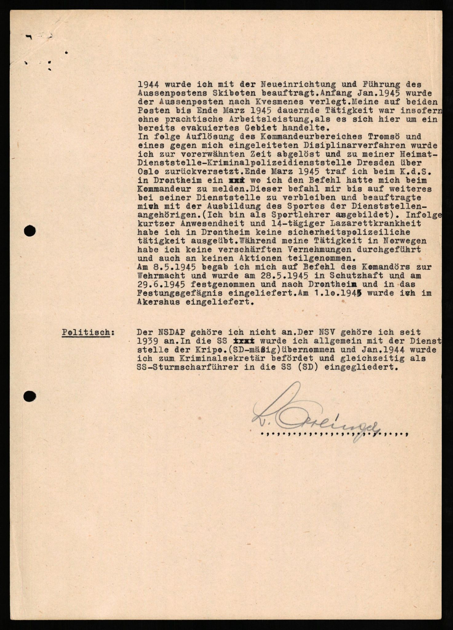 Forsvaret, Forsvarets overkommando II, AV/RA-RAFA-3915/D/Db/L0025: CI Questionaires. Tyske okkupasjonsstyrker i Norge. Tyskere., 1945-1946, p. 270