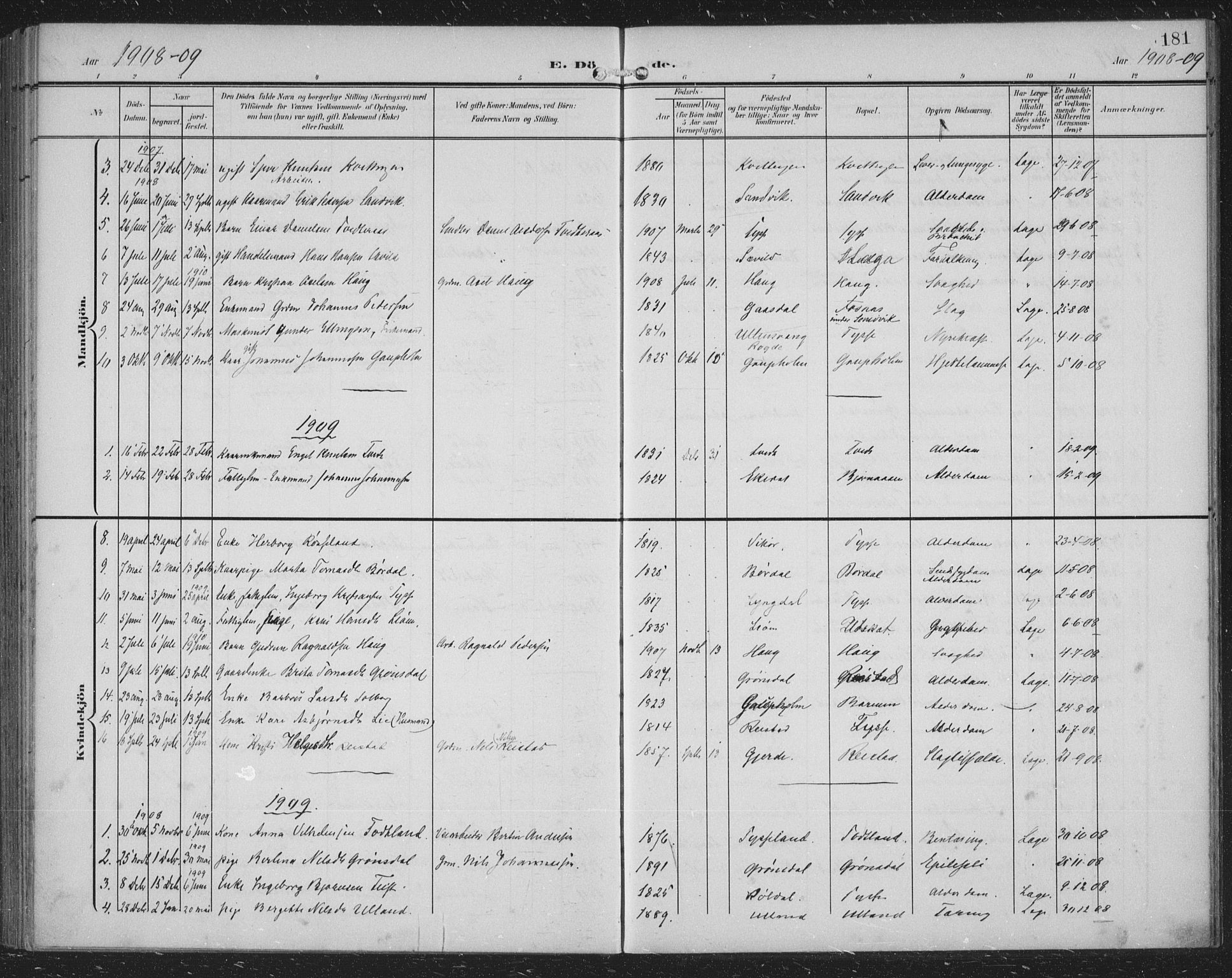 Samnanger Sokneprestembete, SAB/A-77501/H/Haa: Parish register (official) no. A 2, 1902-1918, p. 181