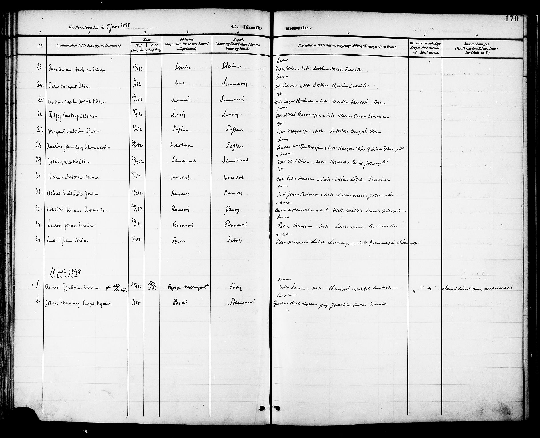 Ministerialprotokoller, klokkerbøker og fødselsregistre - Nordland, AV/SAT-A-1459/882/L1179: Parish register (official) no. 882A01, 1886-1898, p. 170