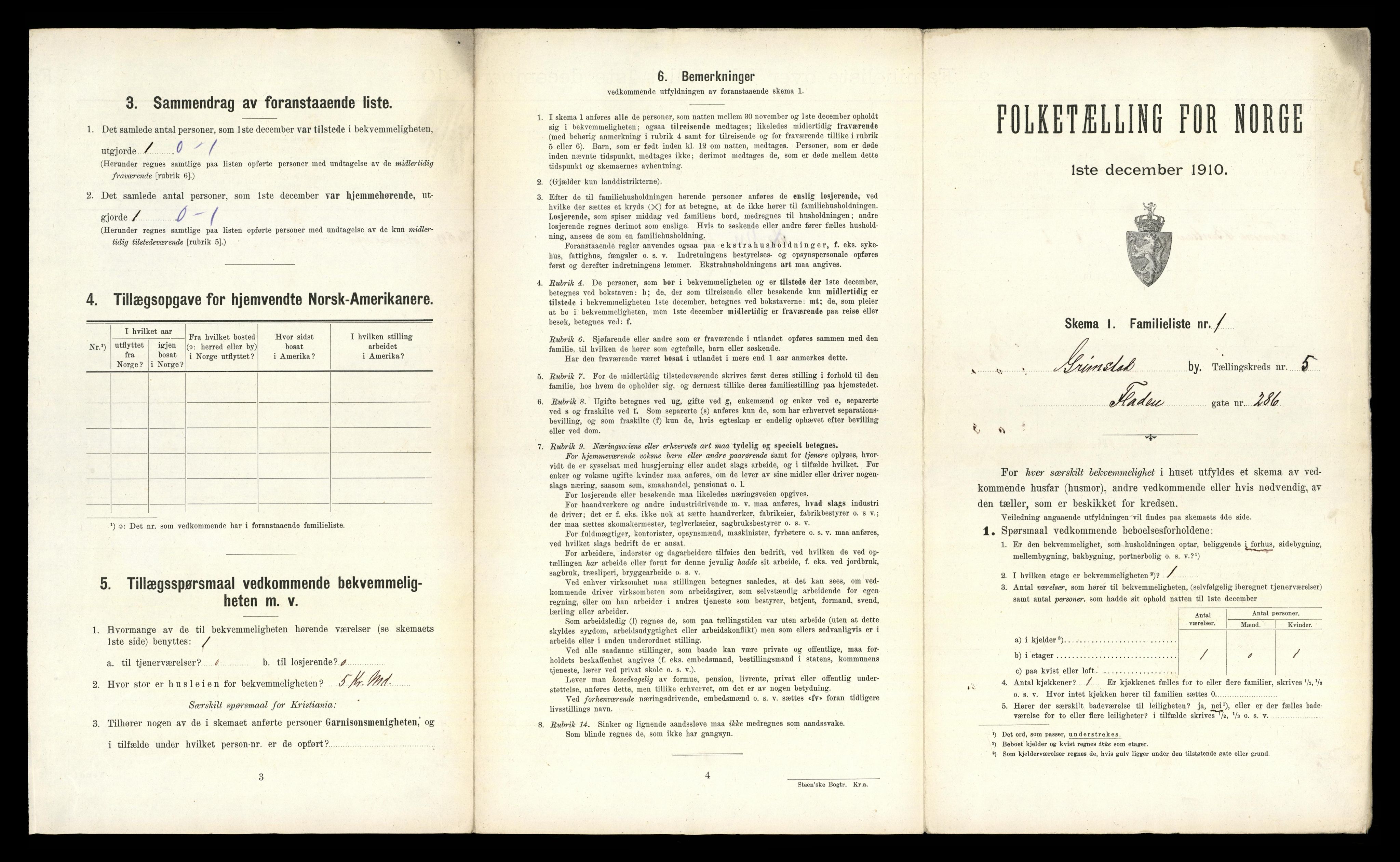 RA, 1910 census for Grimstad, 1910, p. 1592