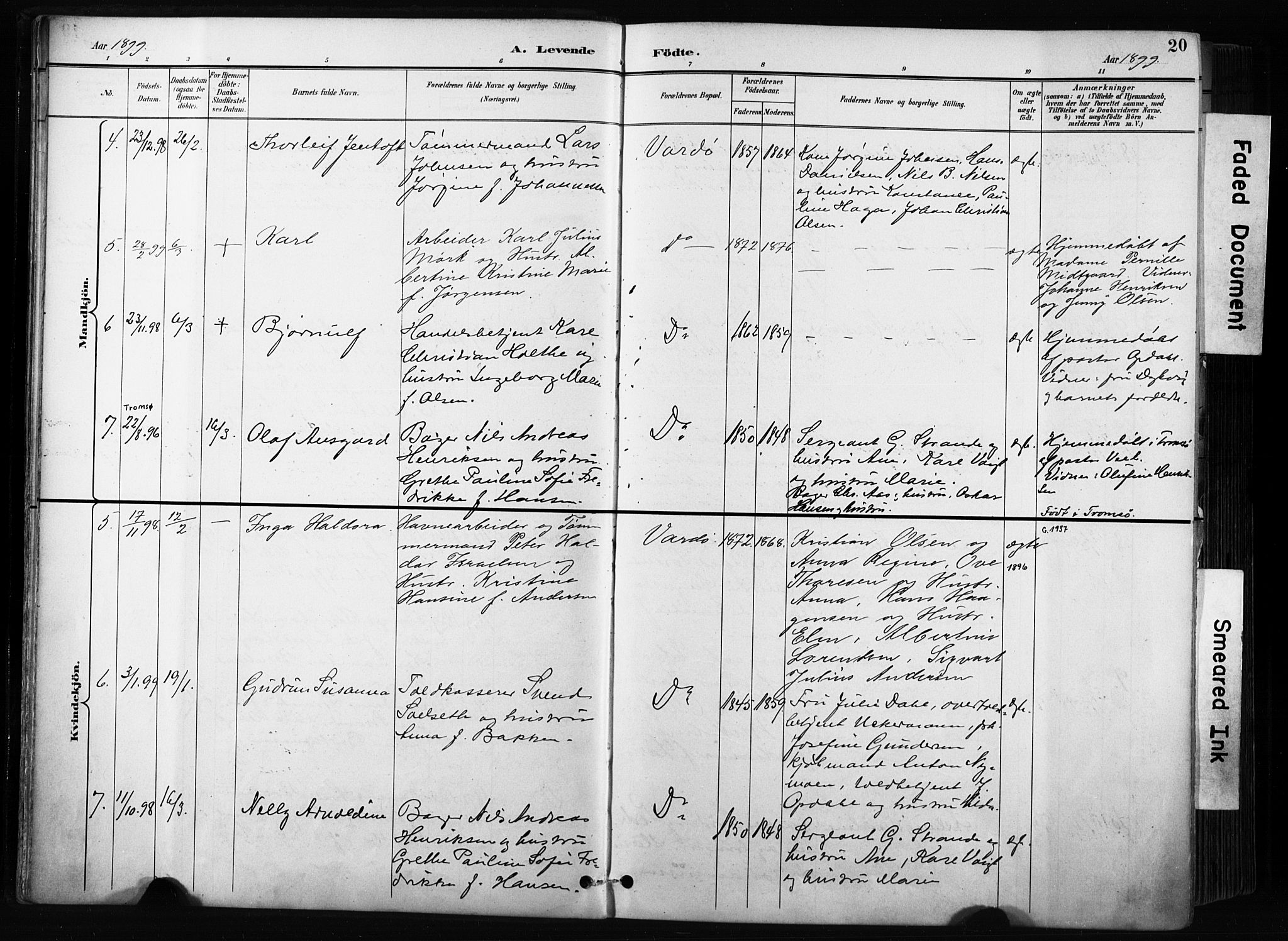 Vardø sokneprestkontor, AV/SATØ-S-1332/H/Ha/L0010kirke: Parish register (official) no. 10, 1895-1907, p. 20