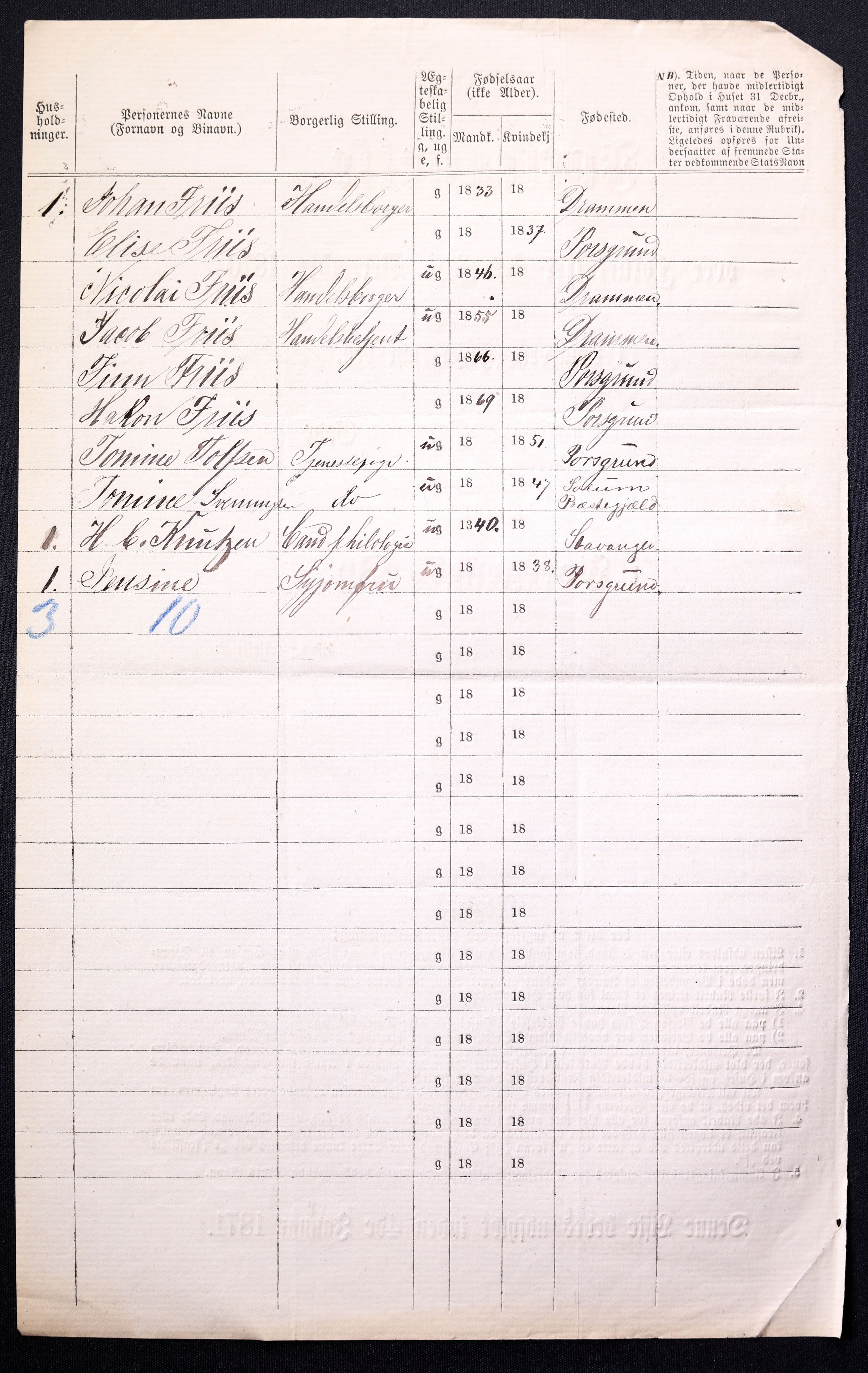 RA, 1870 census for 0805 Porsgrunn, 1870, p. 578