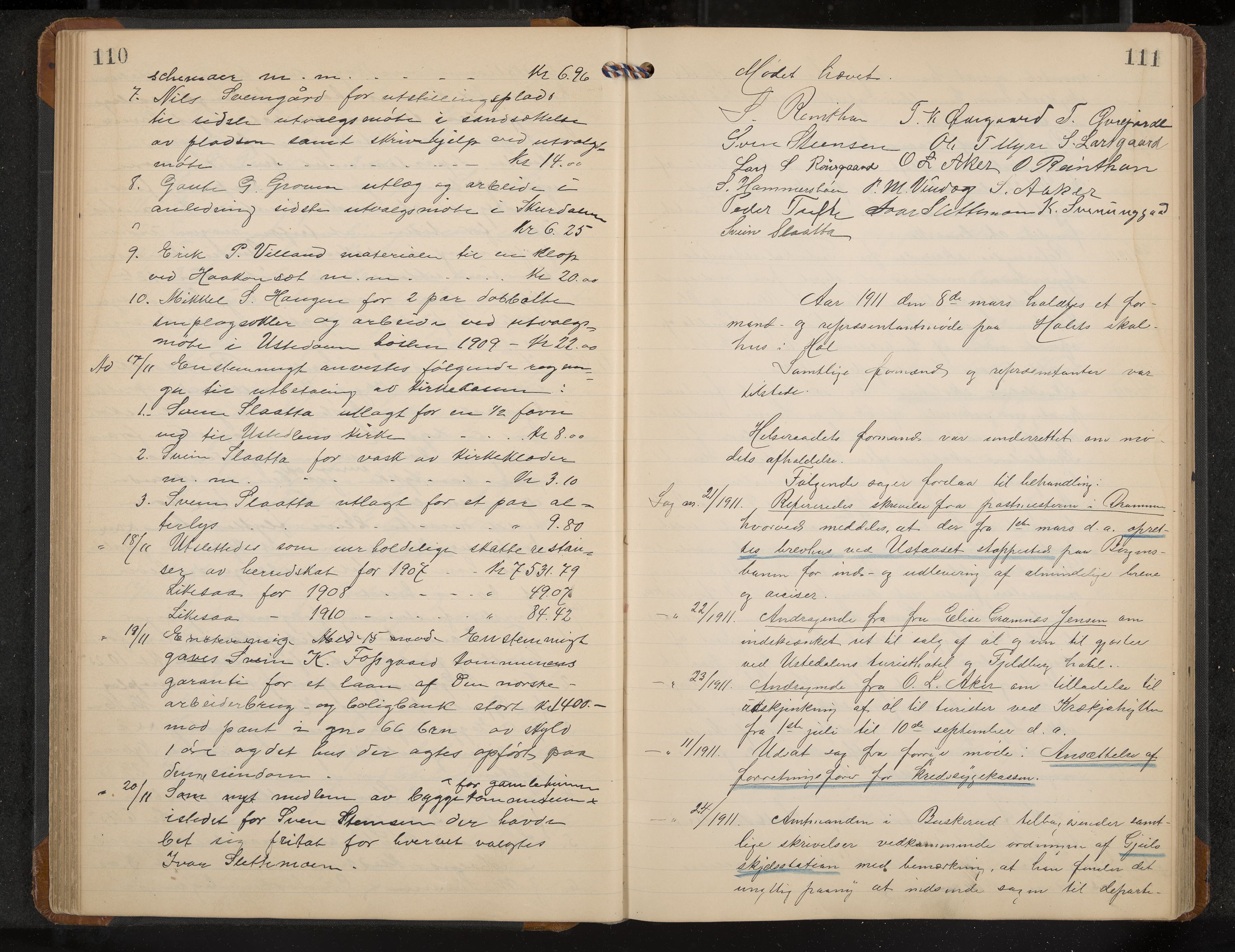 Hol formannskap og sentraladministrasjon, IKAK/0620021-1/A/L0005: Møtebok, 1909-1915, p. 110-111