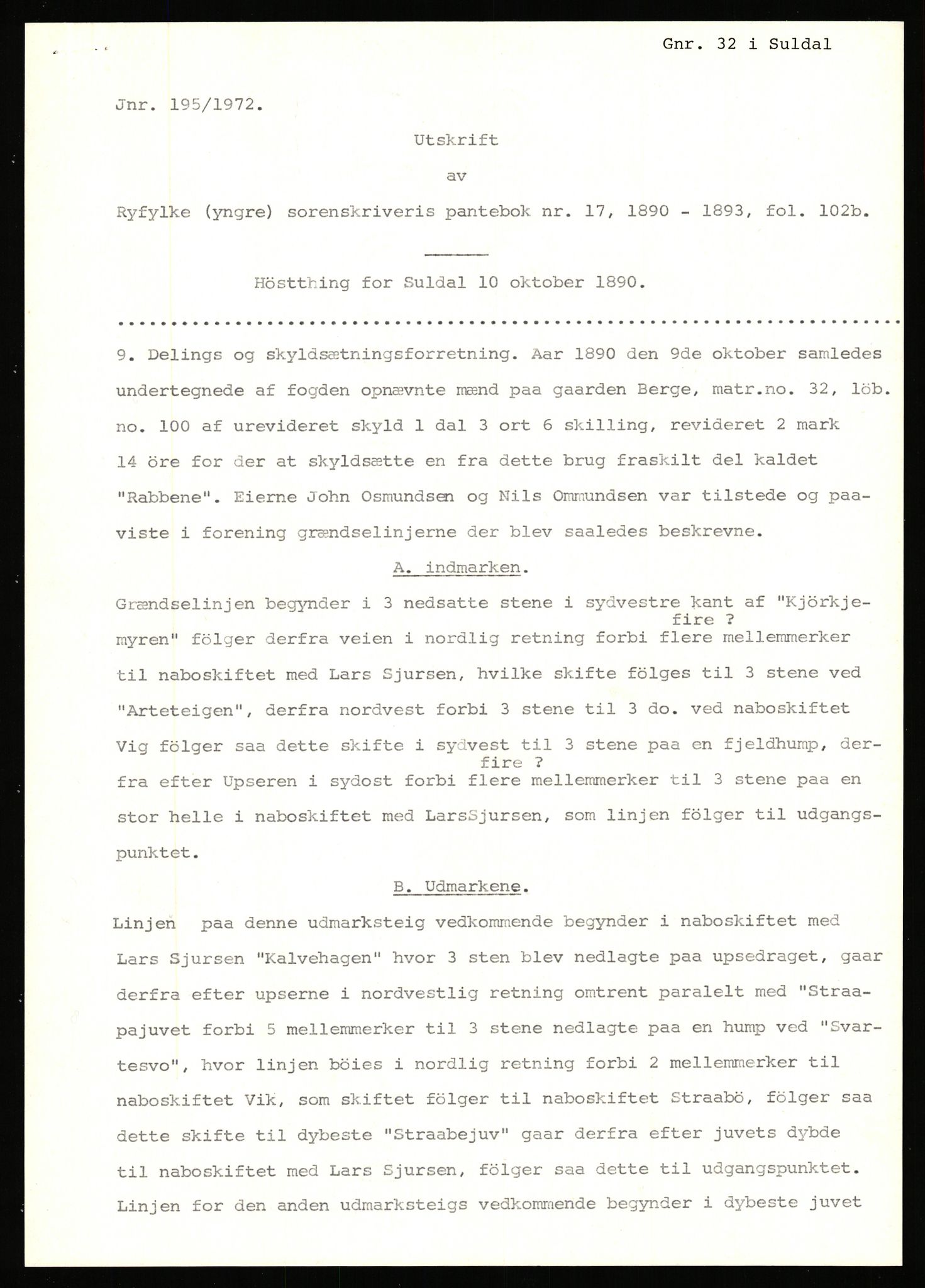 Statsarkivet i Stavanger, SAST/A-101971/03/Y/Yj/L0007: Avskrifter sortert etter gårdsnavn: Berekvam - Birkeland, 1750-1930, p. 206