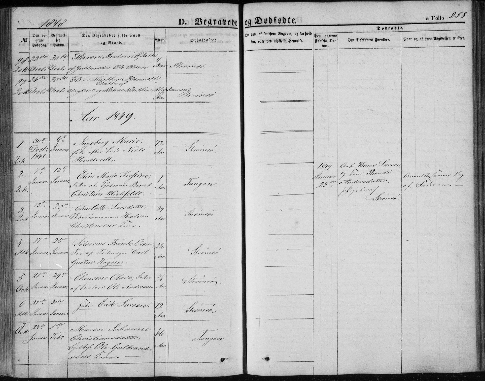 Strømsø kirkebøker, SAKO/A-246/F/Fa/L0014: Parish register (official) no. I 14, 1848-1858, p. 258